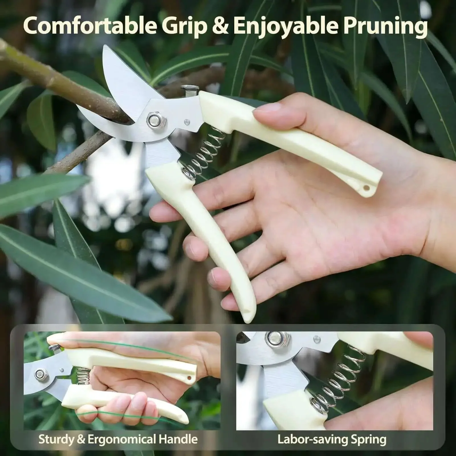 All Purpose Pruning Shears Set With Stainless Steel Blades, Boss Grade Sharp And Rustproof Garden Clippers, Bypass And Straight Blade, Easy To Use For Plants, Flowers, Fruits And Trees, Ergonomic Handle, Gift For Garden Lovers - Image 4