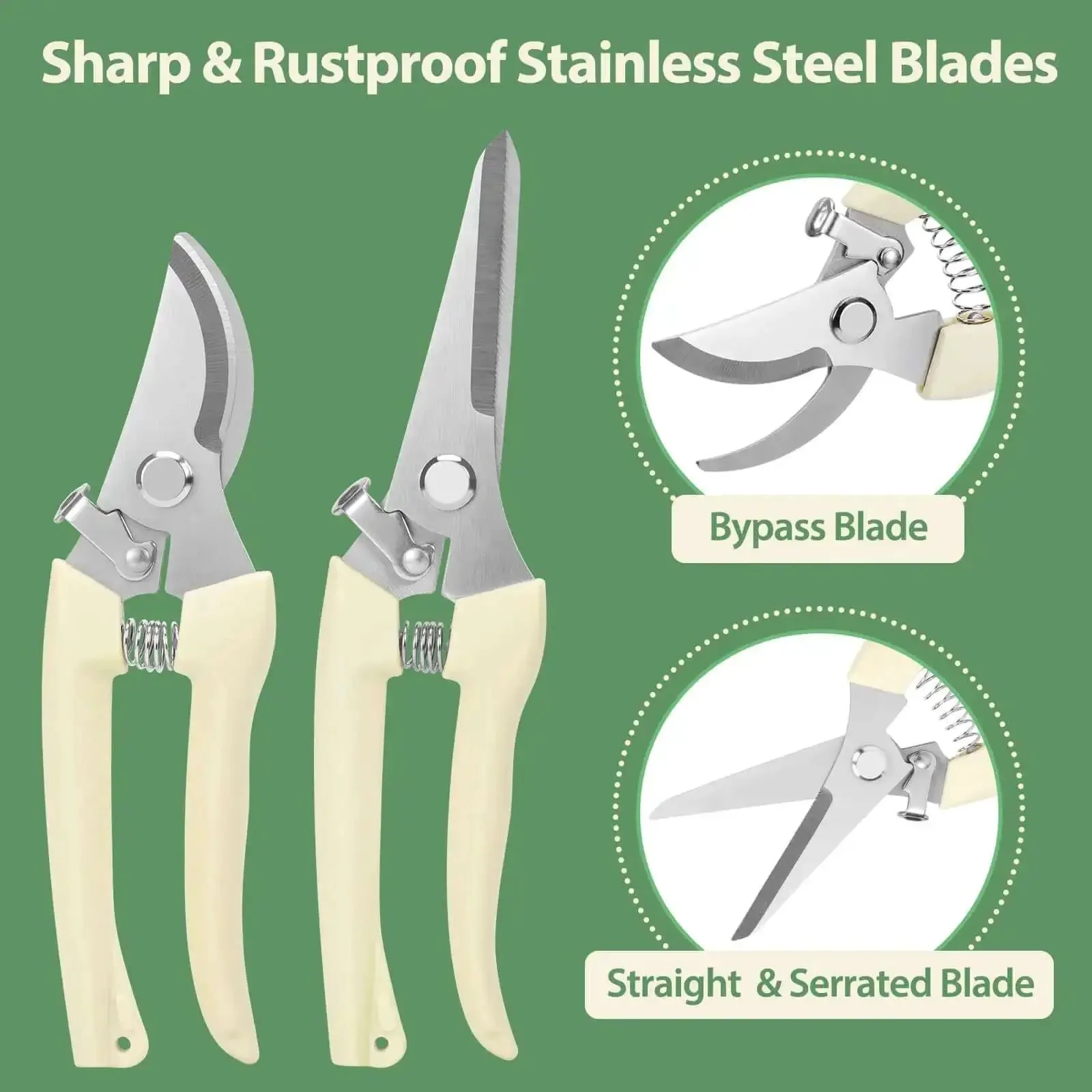 All Purpose Pruning Shears Set With Stainless Steel Blades, Boss Grade Sharp And Rustproof Garden Clippers, Bypass And Straight Blade, Easy To Use For Plants, Flowers, Fruits And Trees, Ergonomic Handle, Gift For Garden Lovers - Image 6