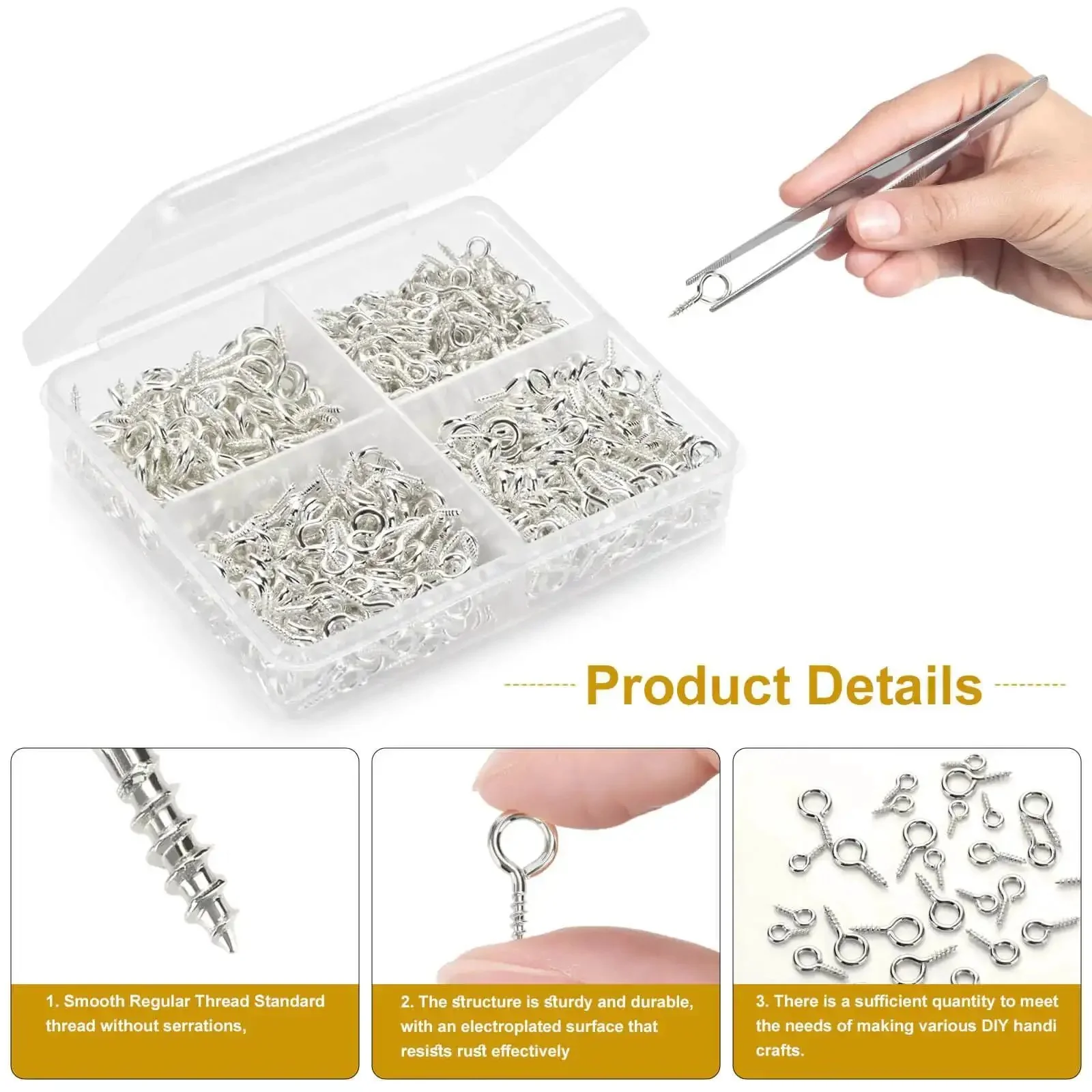 All Purpose Screw Eye Pins Set For Jewelry Making, 700Pcs, Includes Large, Medium, And Small Eye Pins In Silver, Three Sizes 8x4mm, Ideal For Beading, Crafting Tiaras, DIY Jewelry Projects And Art Supplies - Image 5