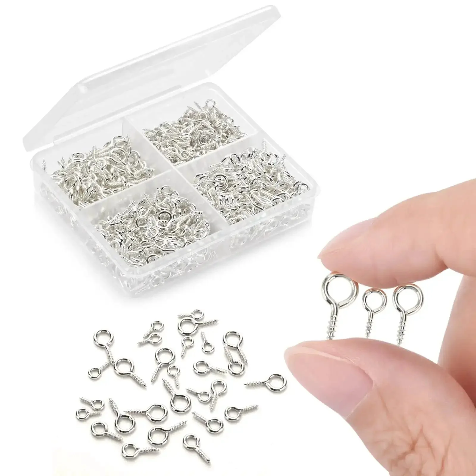 All Purpose Screw Eye Pins Set For Jewelry Making, 700Pcs, Includes Large, Medium, And Small Eye Pins In Silver, Three Sizes 8x4mm, Ideal For Beading, Crafting Tiaras, DIY Jewelry Projects And Art Supplies - Image 6