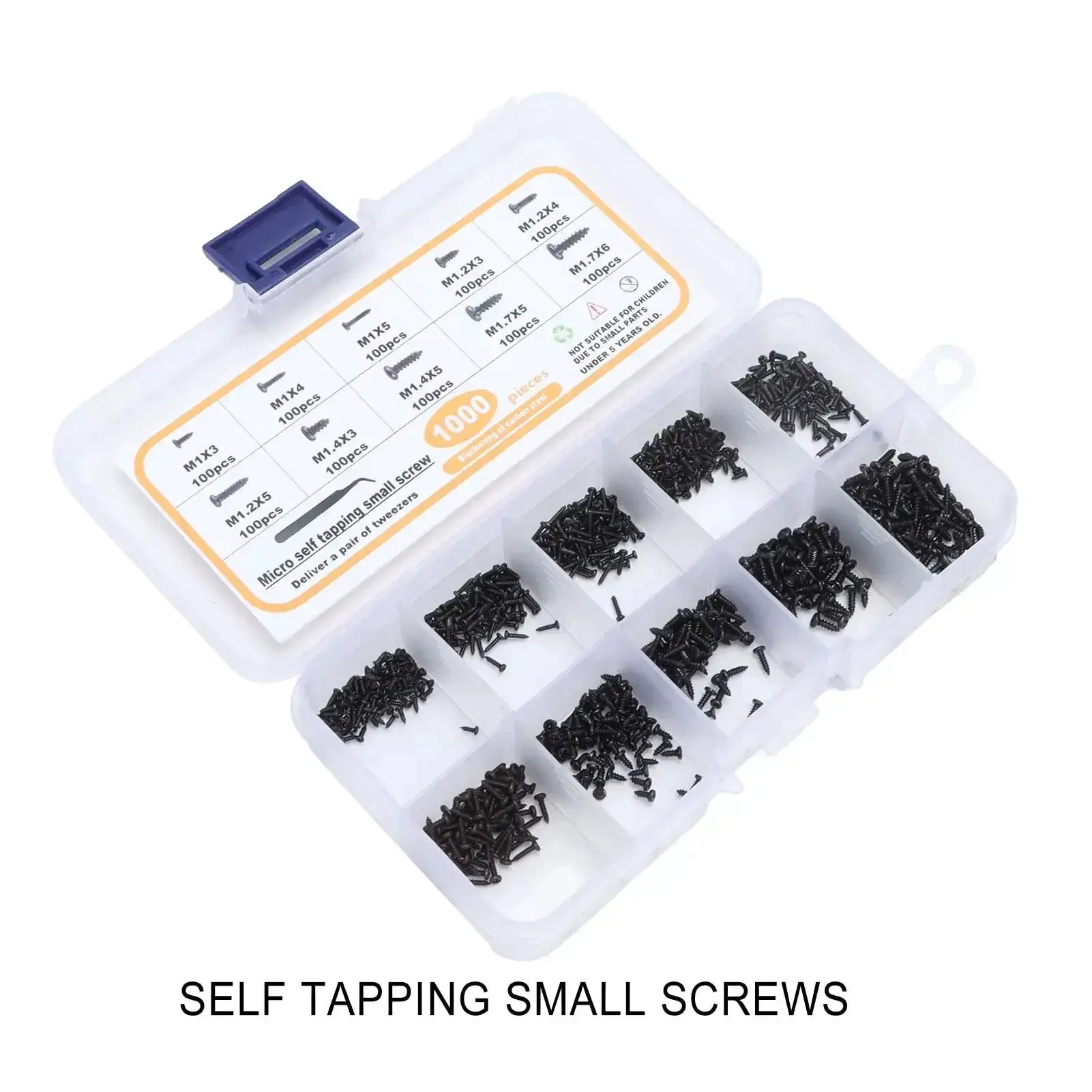 All You Need 1000 Pieces Carbon Steel Cross Pan Head Self Tapping Screws Kit With Tweezers And Transparent Storage Box For Glasses Watches Clocks And Small Toys - Image 5
