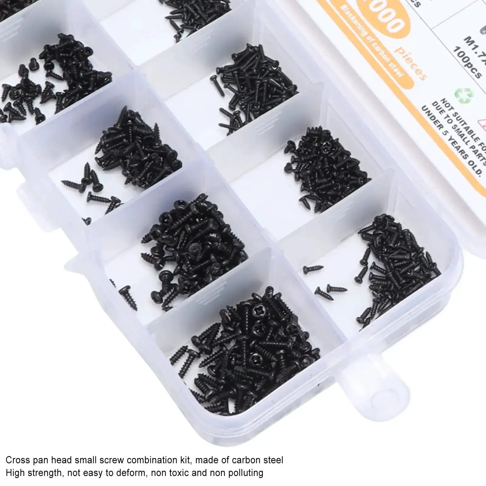 All You Need 1000 Pieces Carbon Steel Cross Pan Head Self Tapping Screws Kit With Tweezers And Transparent Storage Box For Glasses Watches Clocks And Small Toys - Image 6
