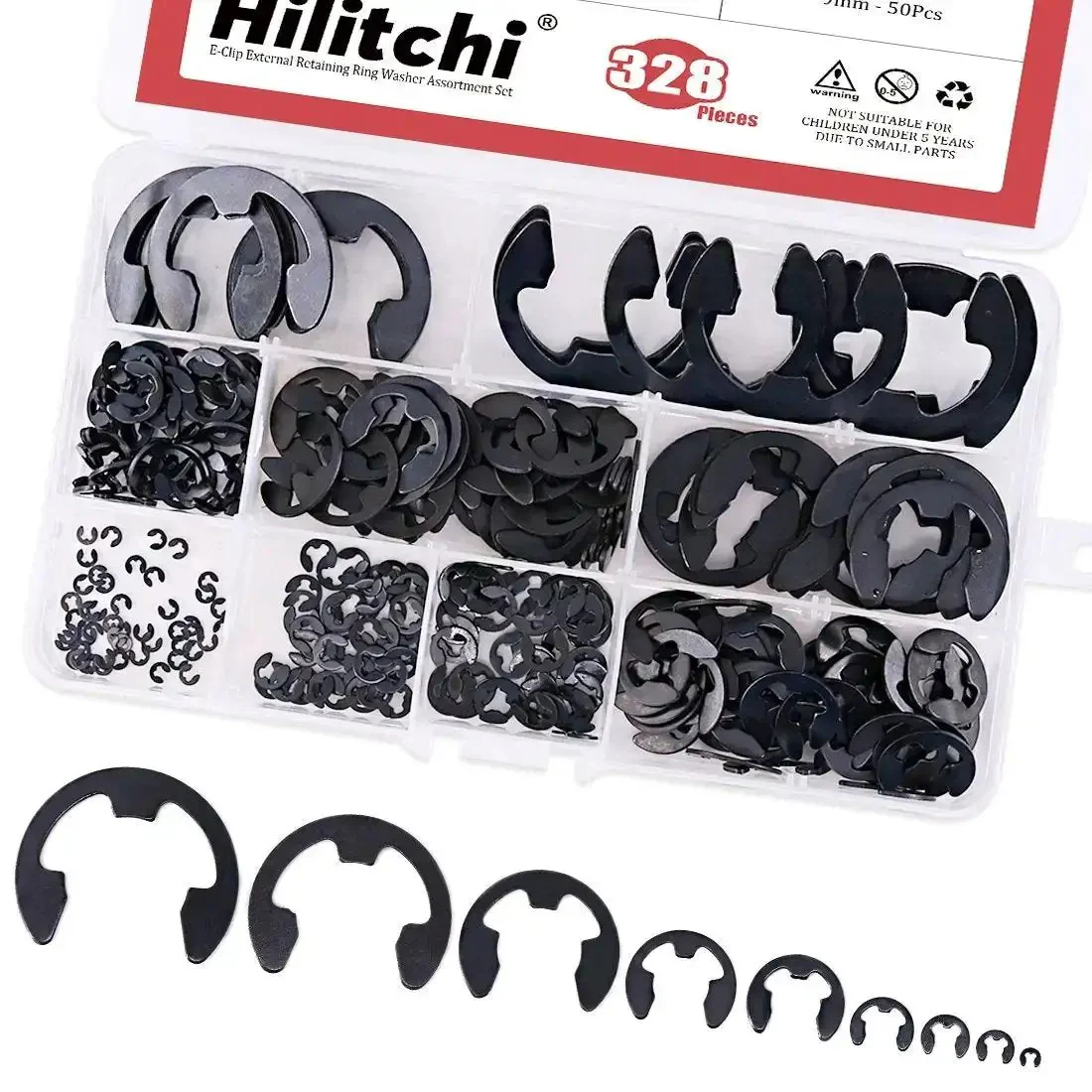 Alloy Steel External E Clip Retaining Ring Set 328 Piece Kit With 14 Sizes From 1.5mm To 15mm For Automotive Machinery And DIY Projects Durable Corrosion Resistant High Temperature Performance - Image 3