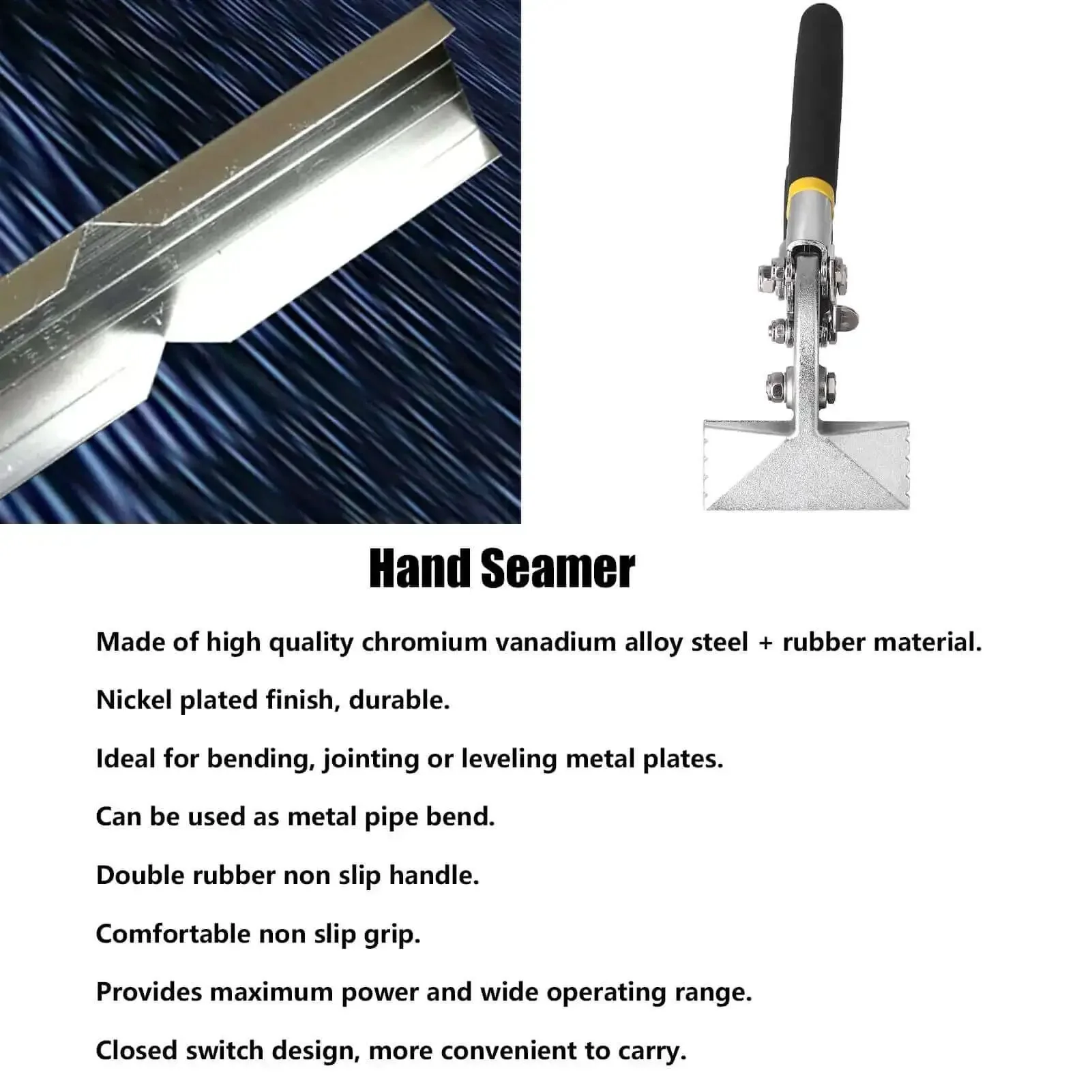 Alloy Steel Hand Seamer With Folding Pliers And Rubber Grip For Sheet Metal Bending In HVAC Window Design 80mm Straight Or 80mm Bent Use This Durable Bender For Precise Edges And Clean Joints - Image 8