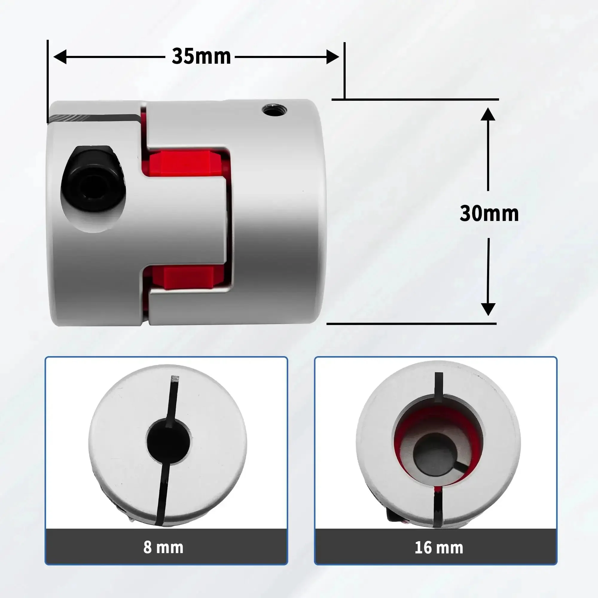 Aluminum Alloy Plum Flexible Shaft Coupling For CNC Servo Motors, Zero Backlash Spider Coupler, 8Mm To 16Mm Bore, 30Mm Diameter, 35Mm Length, Oil Resistant And Electrically Insulating, Vibration Dampening Elastomer Layer, Easy Clamp Install, 12.5 Nm - Image 7