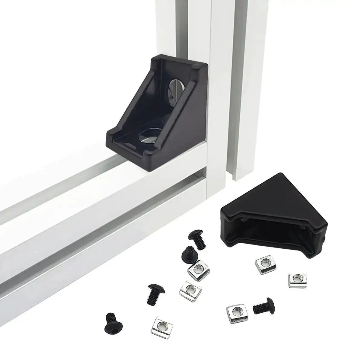 Aluminum Extrusion Corner Brackets Kit For 20S Rails 20x28x28mm L Shaped Brackets With 40 M5 T Slot Nuts And M5x8mm Hex Bolts 2020 Series Heavy Duty DIY Frame Accessories For Tough Built To Last Aluminum Profiles - Image 6