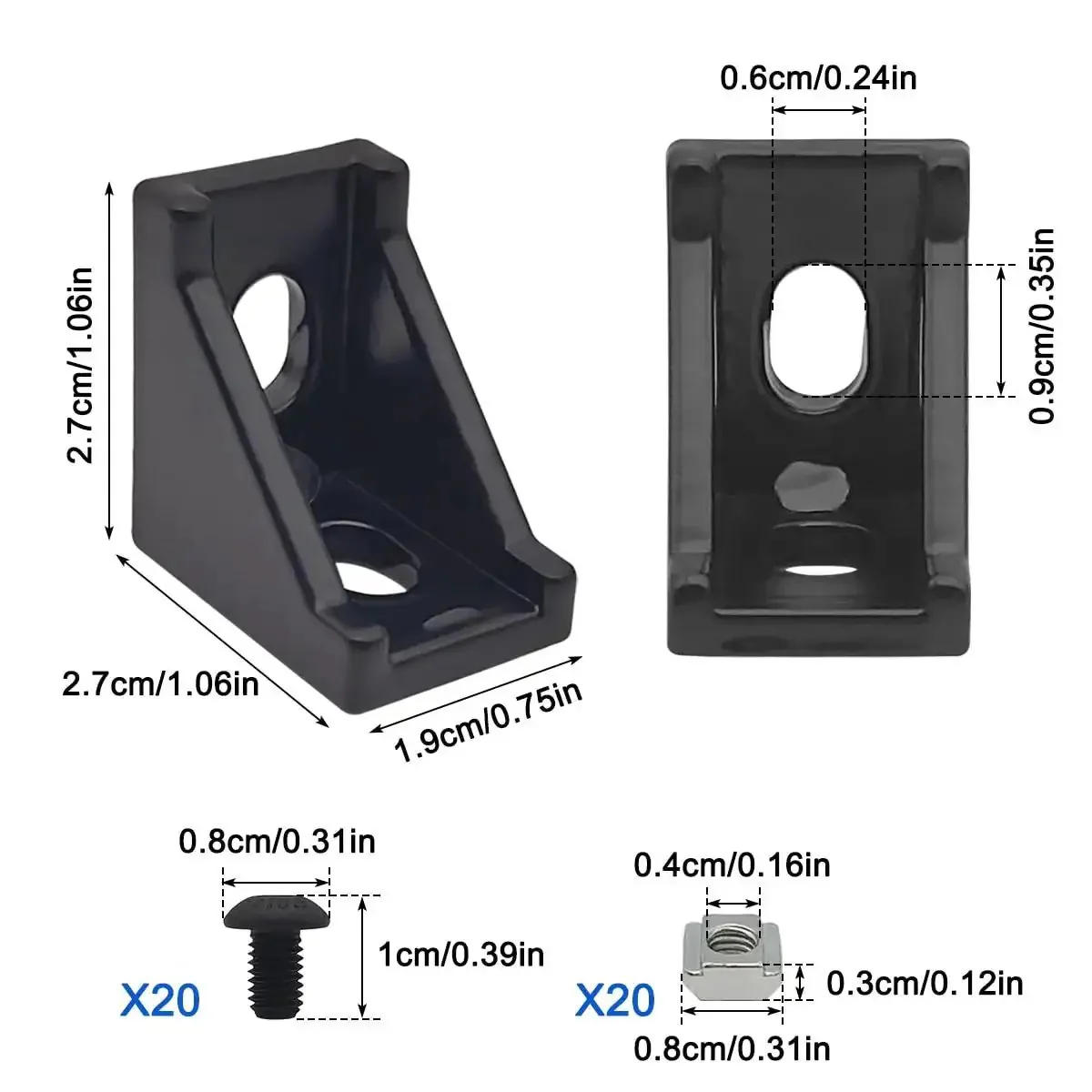 Aluminum Extrusion Corner Brackets Kit For 20S Rails 20x28x28mm L Shaped Brackets With 40 M5 T Slot Nuts And M5x8mm Hex Bolts 2020 Series Heavy Duty DIY Frame Accessories For Tough Built To Last Aluminum Profiles - Image 7