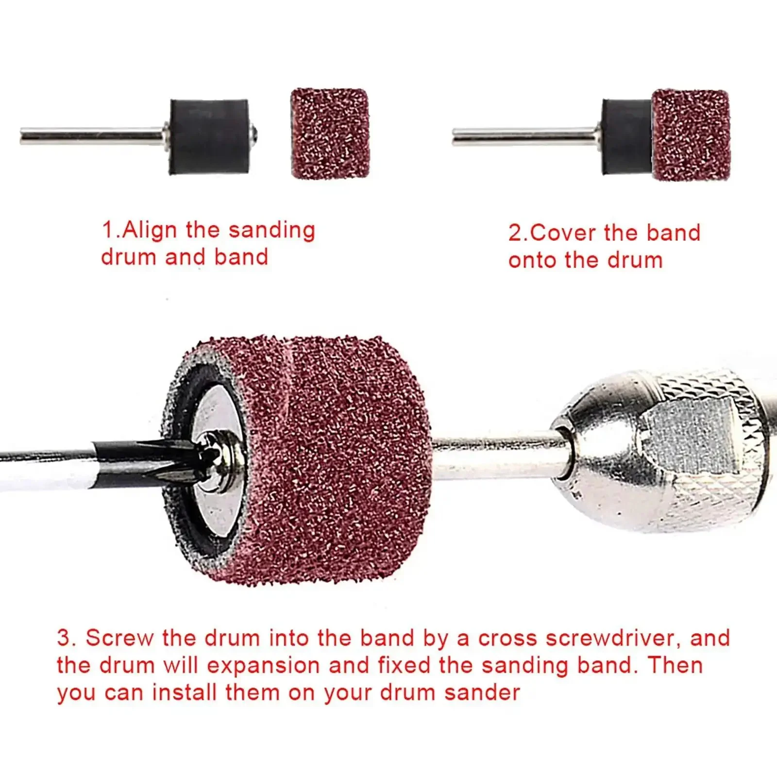 Aluminum Oxide Sanding Drum Set Kit With Free Box 132 Piece Pack Including 120 Sanding Sleeves In 3 Diameters And 12 Shank Drums For Dremel Rotary Tools DIY Friendly For Wood Metal Fiberglass Finishing - Image 6
