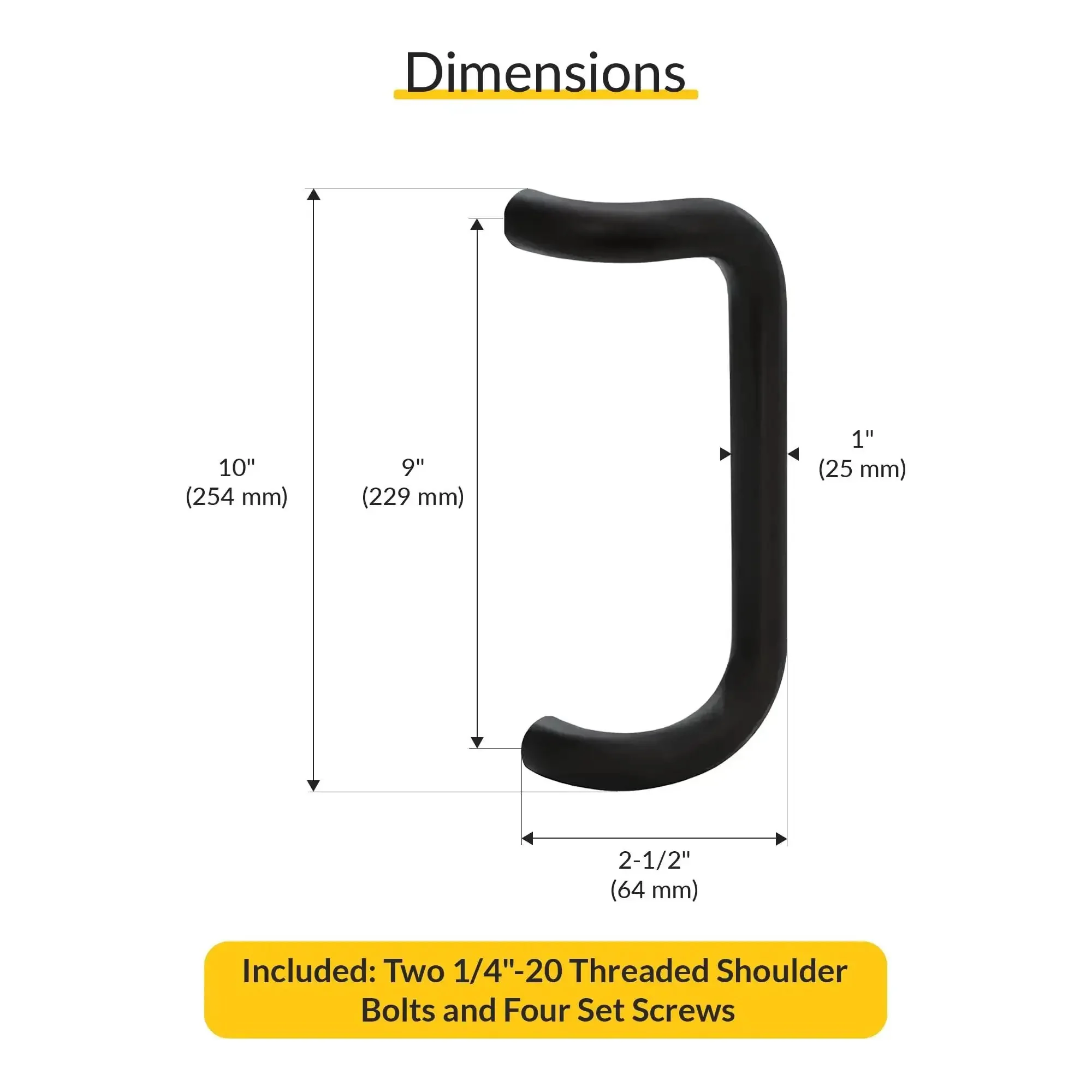 Aluminum Pull Handle 10 Inch Length, 9 Inch Center To Center, 1 Inch Diameter, Two And A Half Inch Projection, Matte Black Finish, Includes Quarter Twenty Threaded Shoulder Bolts And Set Screws, Heavy Duty Door Pull For Indoor And Outdoor Use - Image 6