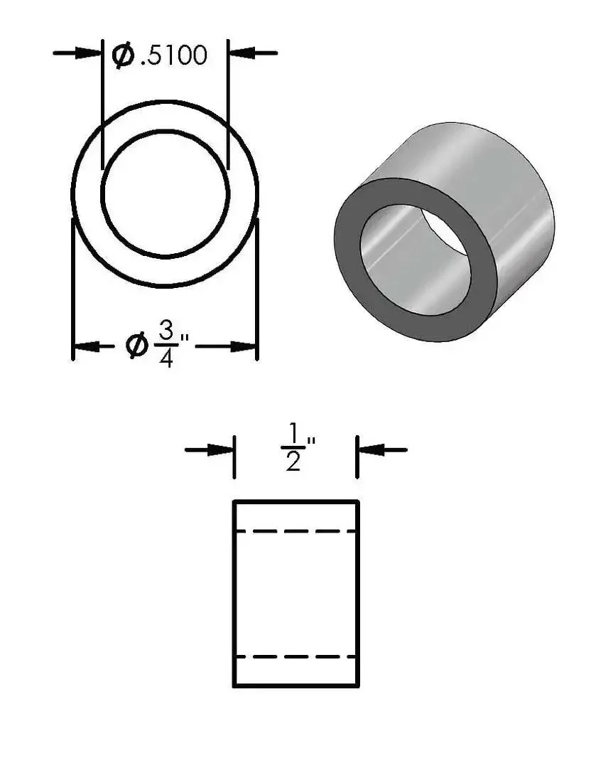 Aluminum Spacer 3/4 In Outer Diameter, 1/2 In Inner Diameter, Round Unthreaded Standoff Bushing, Plain Finish, Choose Length, Fits 1/2 In Bolts Or M12, 5 Pack - Image 8