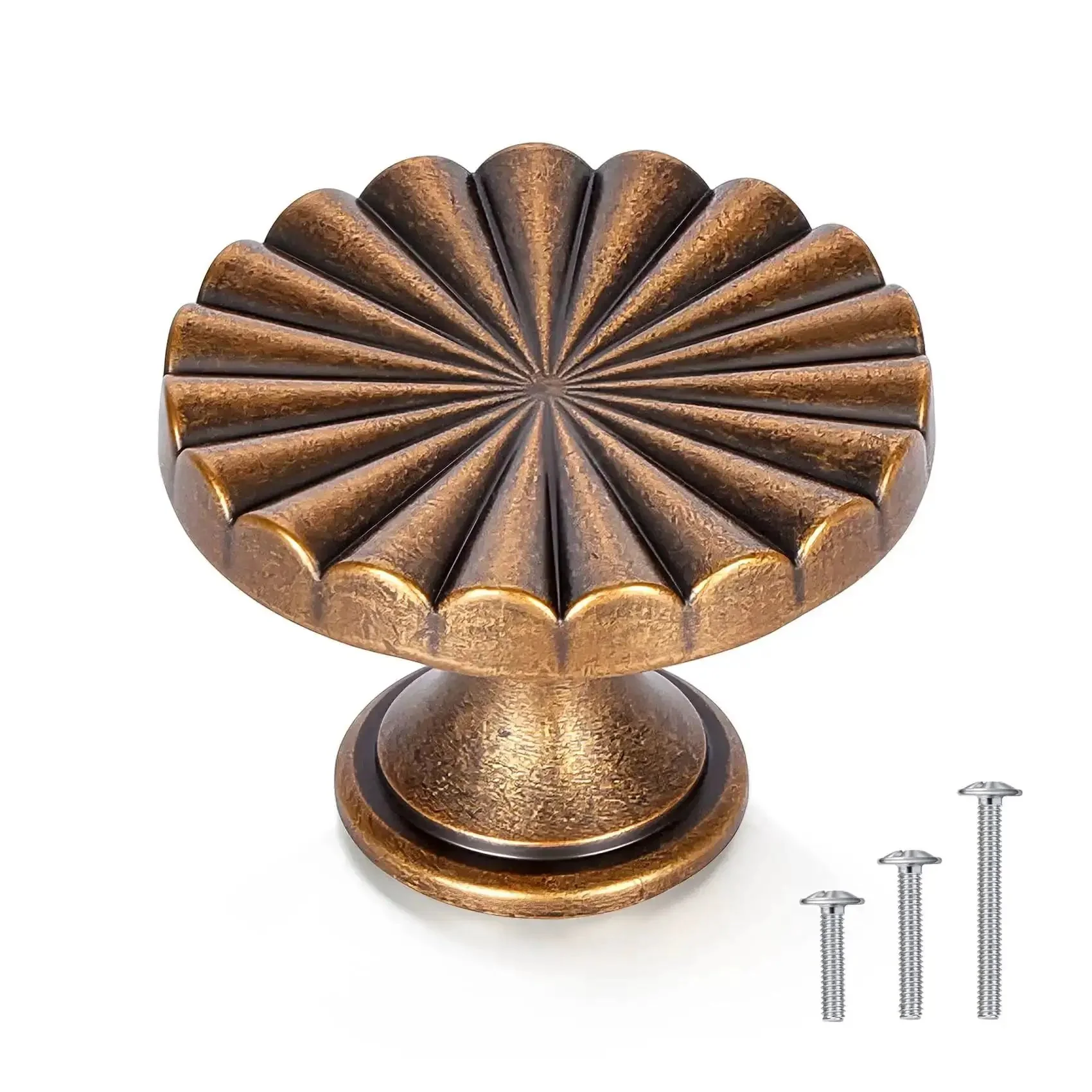 Antique Brass Cabinet Knobs Set 1.4 Inch Vintage Dresser Drawer Pulls 4 Pack With 3 Screw Sizes 19mm 25mm 1 Inch For Kitchen Cabinets Wardrobe Vanity Dresser Closet Farmhouse Rustic Modern Decor