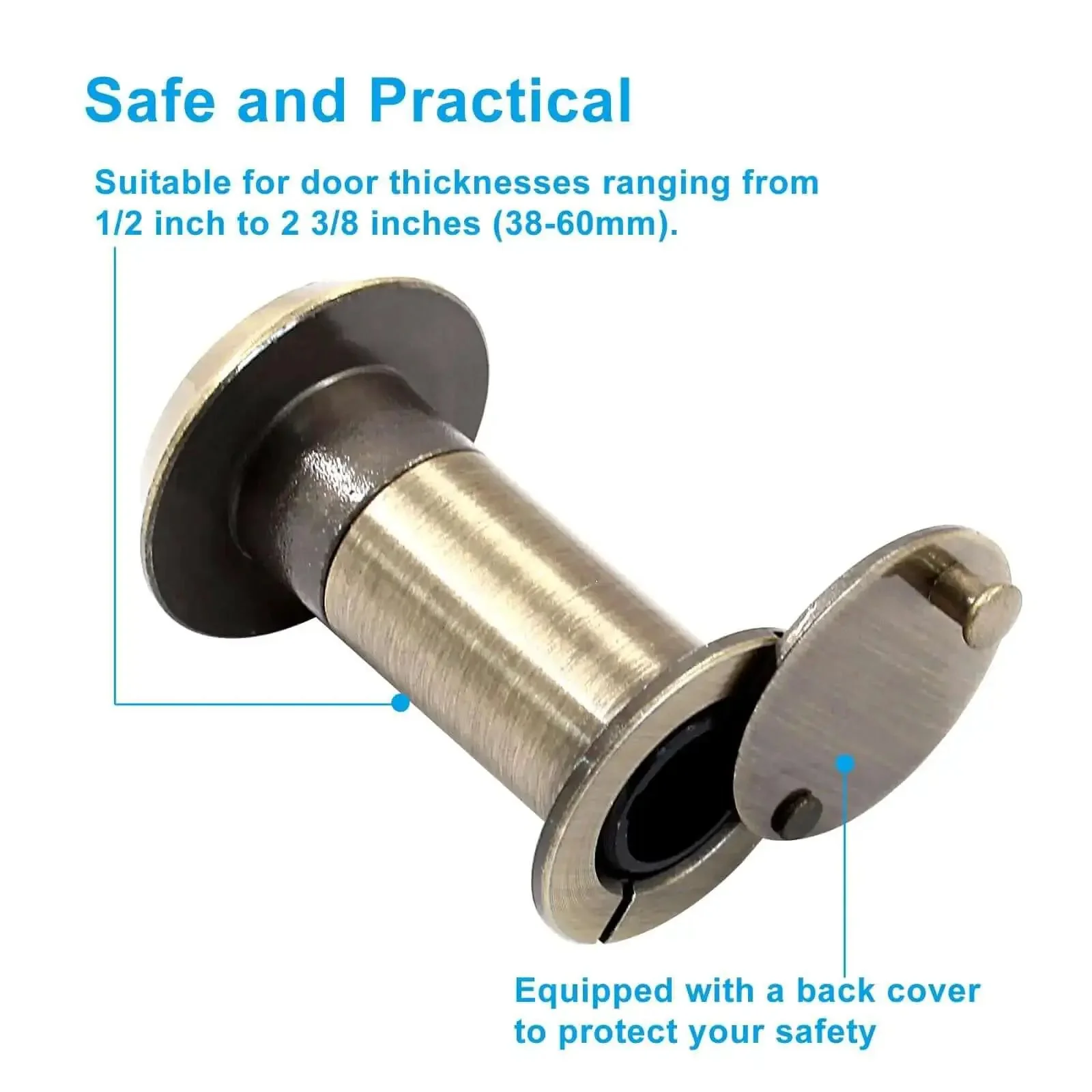 Antique Bronze Door Viewer Peephole With Adjustable Length, Solid Zinc Alloy Body, Heavy Duty Rotating Privacy Cover, Includes 16mm Drill Bit For 1-1/2 To 2-3/8 Inch Doors, High Definition Optical Glass Lens - Image 4