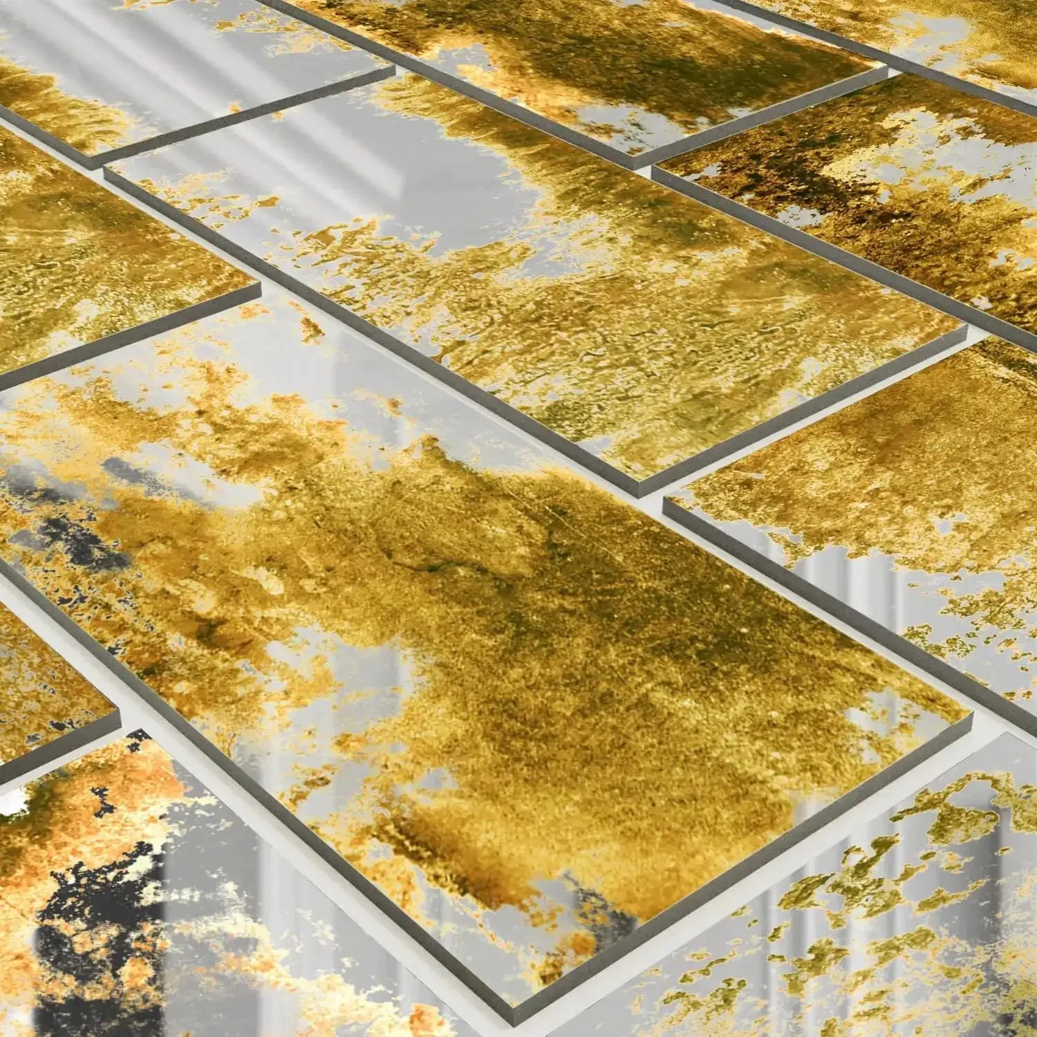 Antique Mirror Effect Peel And Stick Wall Panels Set Of 35 In Gatsby Gold Brown Acrylic For Rustic Modern Decor With Vintage Charm And Shatter Resistant Build Each Panel Measures 2.9 By 5.9 Inches