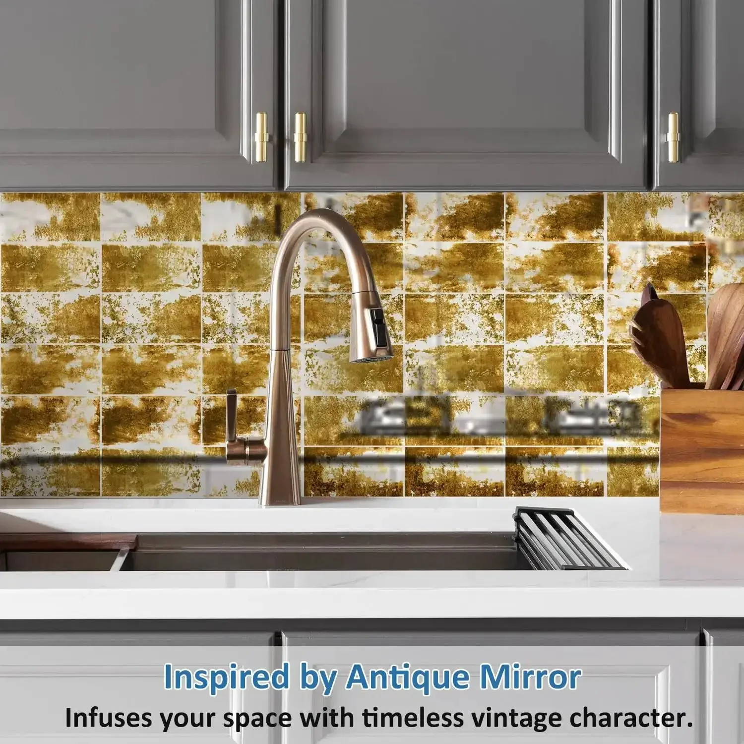 Antique Mirror Effect Peel And Stick Wall Panels Set Of 35 In Gatsby Gold Brown Acrylic For Rustic Modern Decor With Vintage Charm And Shatter Resistant Build Each Panel Measures 2.9 By 5.9 Inches - Image 8
