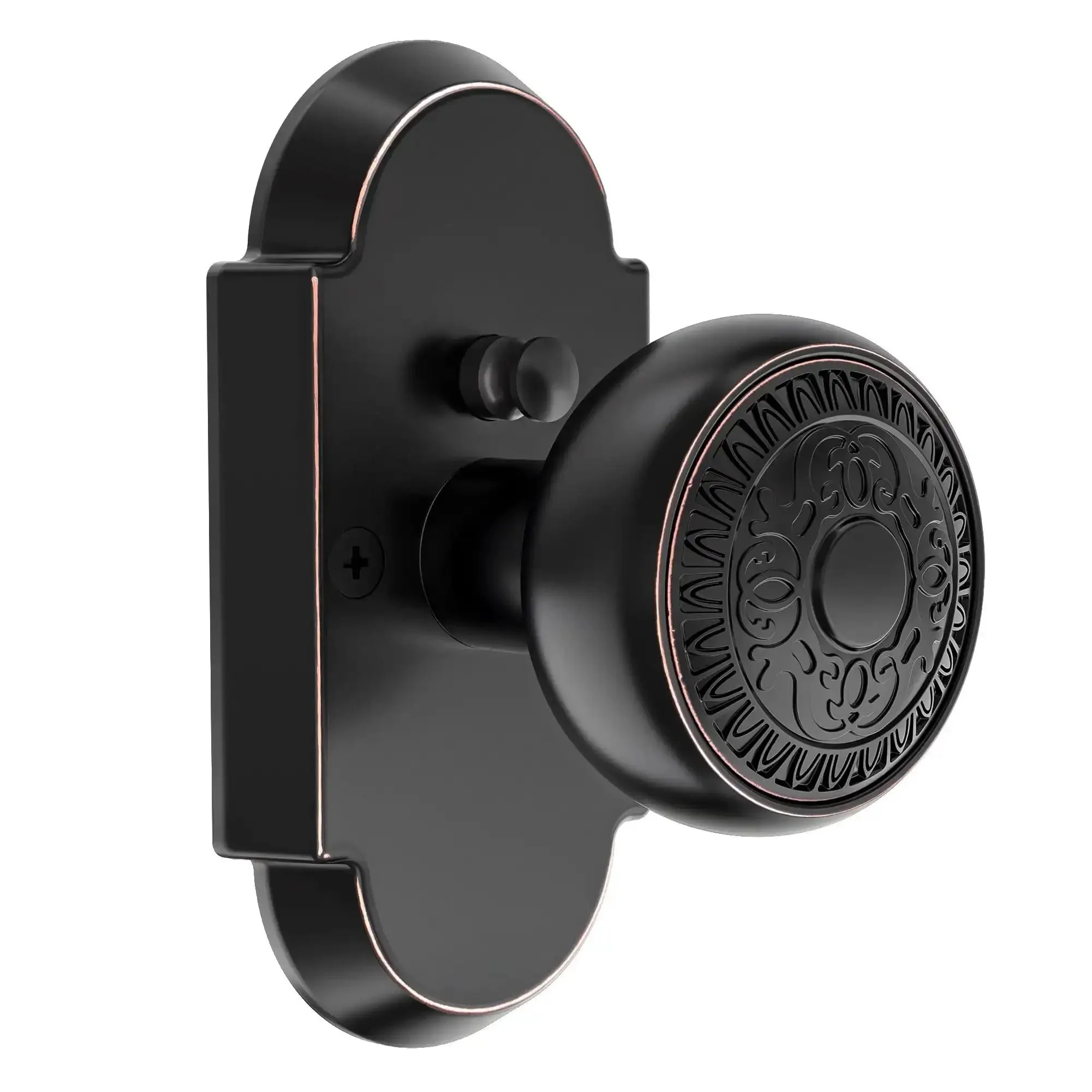 Antique Privacy Door Knob With Push Button Lock For Bedroom And Bathroom, Vintage Zinc Alloy Door Handle In Oil Rubbed Bronze, Keyless Interior Entry, Dead Easy Install, 1 Pack