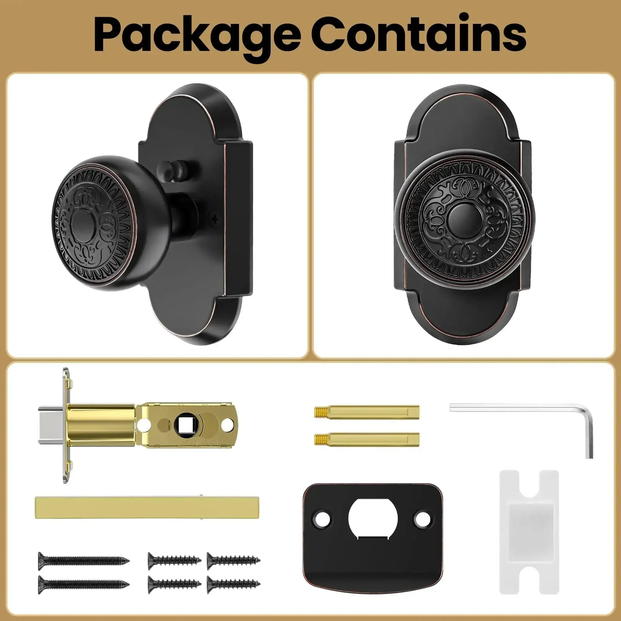Antique Privacy Door Knob With Push Button Lock For Bedroom And Bathroom, Vintage Zinc Alloy Door Handle In Oil Rubbed Bronze, Keyless Interior Entry, Dead Easy Install, 1 Pack - Image 2