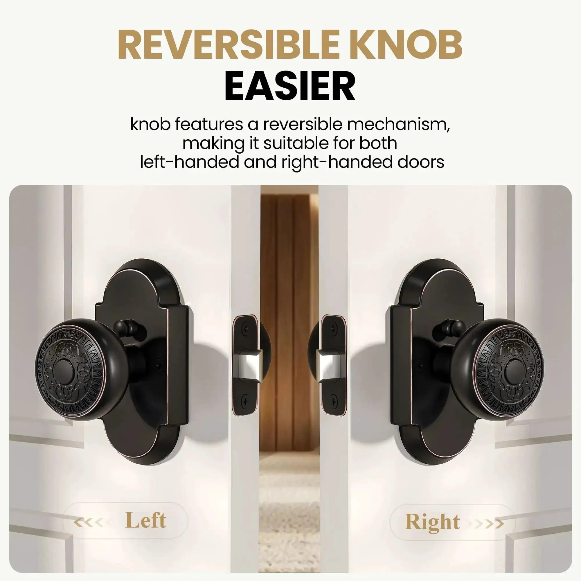 Antique Privacy Door Knob With Push Button Lock For Bedroom And Bathroom, Vintage Zinc Alloy Door Handle In Oil Rubbed Bronze, Keyless Interior Entry, Dead Easy Install, 1 Pack - Image 3