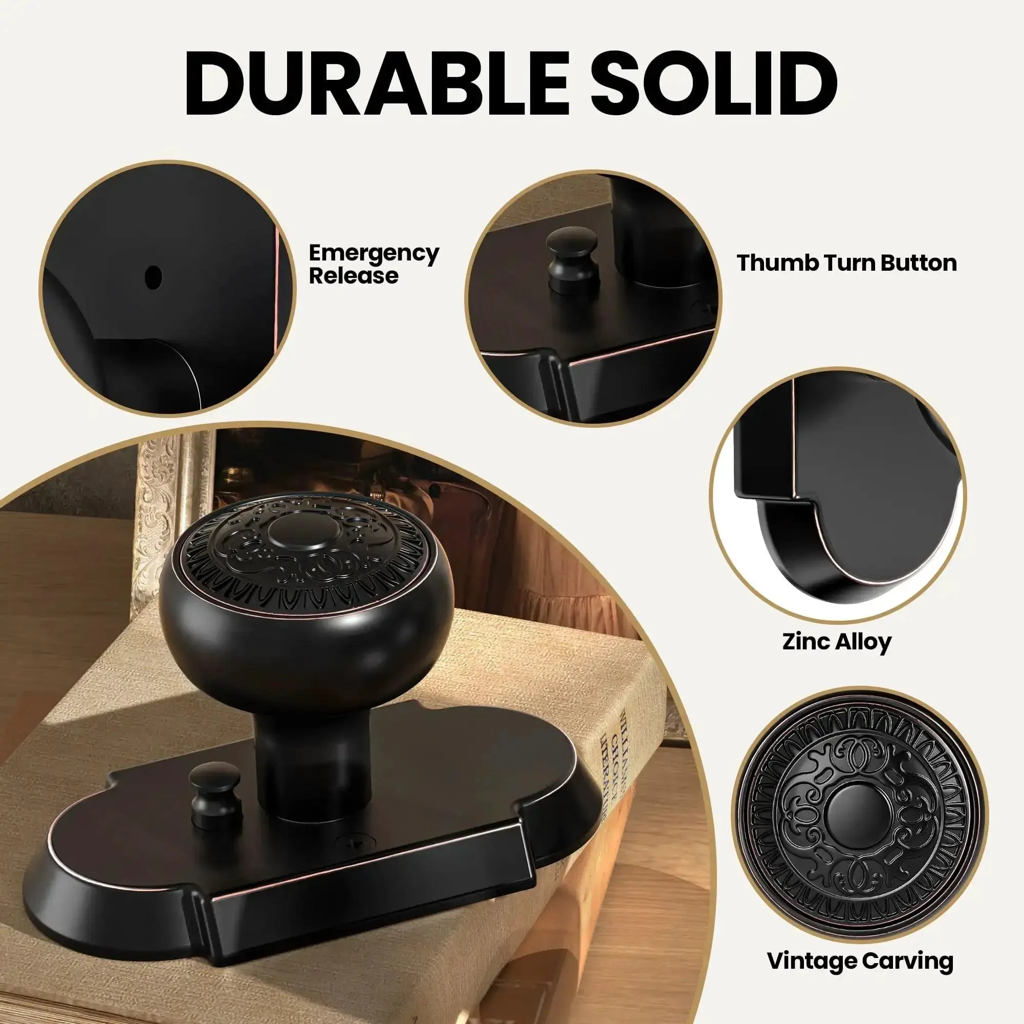 Antique Privacy Door Knob With Push Button Lock For Bedroom And Bathroom, Vintage Zinc Alloy Door Handle In Oil Rubbed Bronze, Keyless Interior Entry, Dead Easy Install, 1 Pack - Image 4
