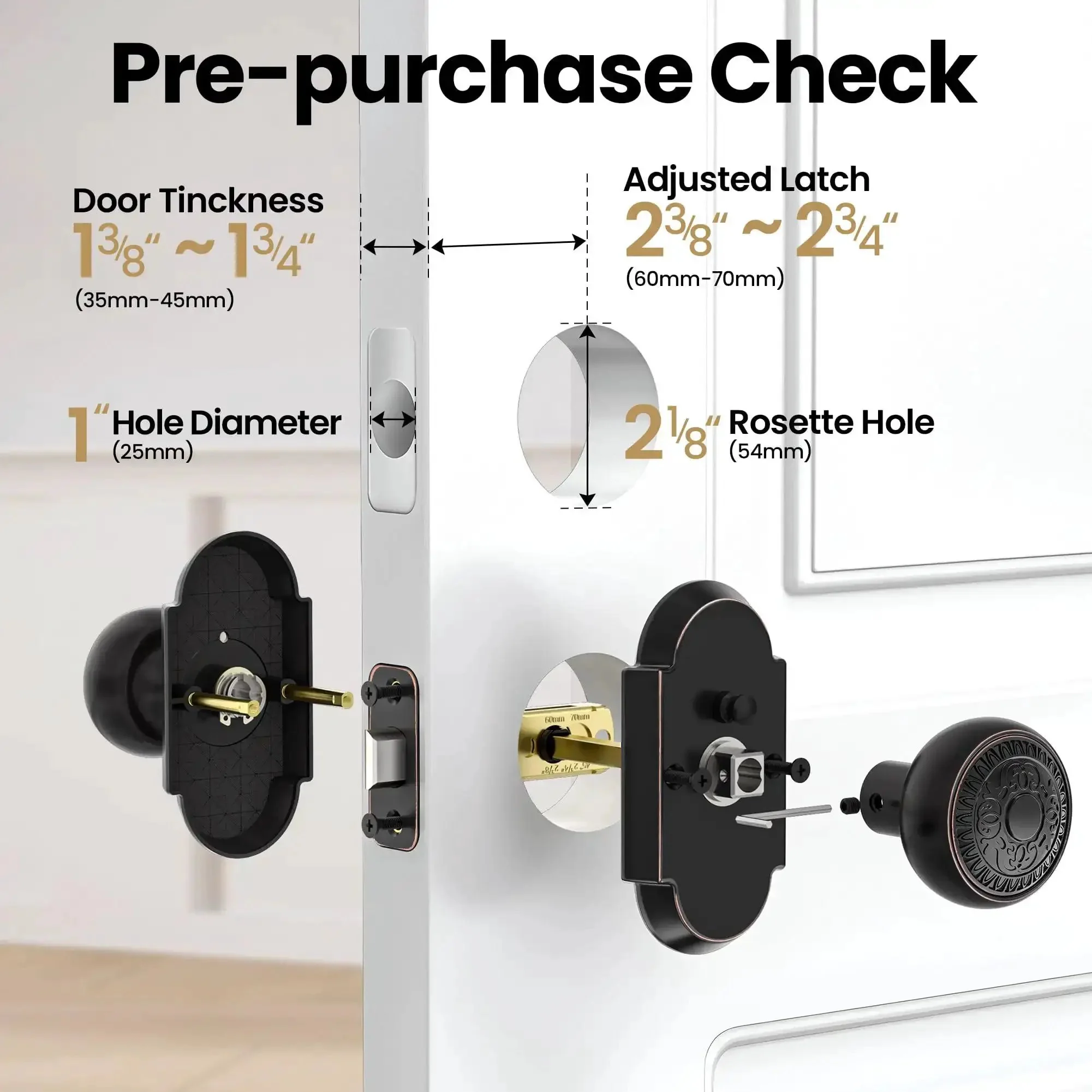 Antique Privacy Door Knob With Push Button Lock For Bedroom And Bathroom, Vintage Zinc Alloy Door Handle In Oil Rubbed Bronze, Keyless Interior Entry, Dead Easy Install, 1 Pack - Image 5