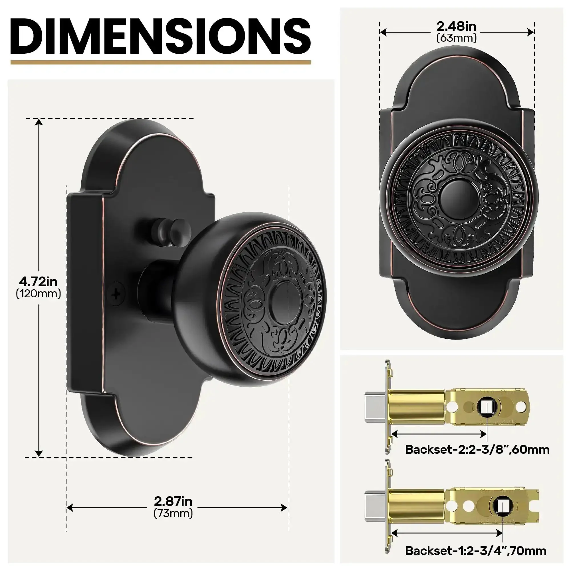 Antique Privacy Door Knob With Push Button Lock For Bedroom And Bathroom, Vintage Zinc Alloy Door Handle In Oil Rubbed Bronze, Keyless Interior Entry, Dead Easy Install, 1 Pack - Image 7