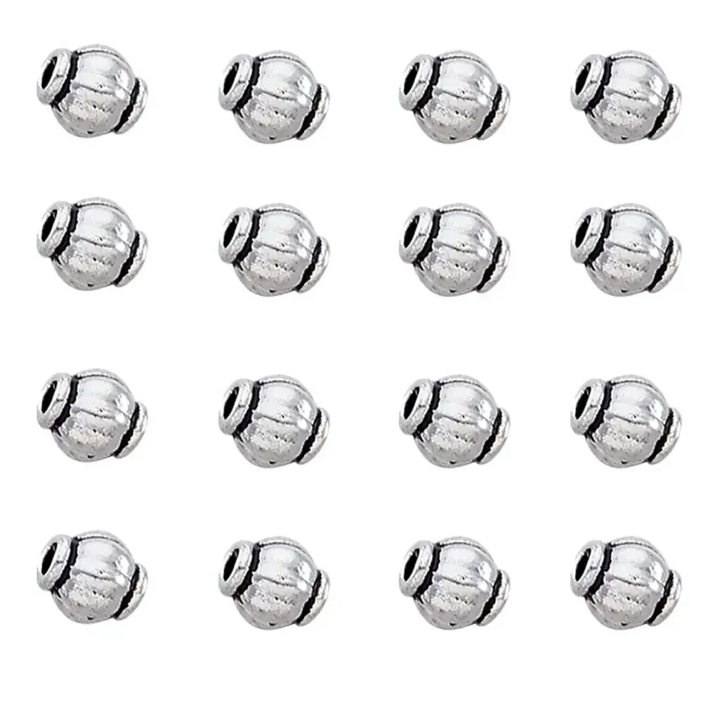 Antique Silver Tibetan Style Pumpkin Spacer Beads 4mm, 100 Piece Set for DIY Jewelry Making, Corrugated Tiny Beads, Lead Free Cadmium Free, Dope Bali Style Accent Findings and Beading Supplies