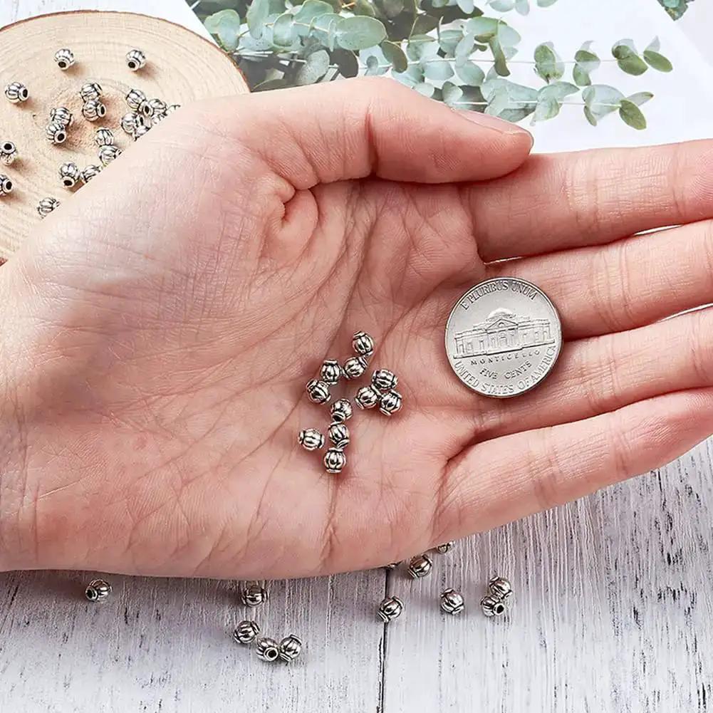 Antique Silver Tibetan Style Pumpkin Spacer Beads 4mm, 100 Piece Set for DIY Jewelry Making, Corrugated Tiny Beads, Lead Free Cadmium Free, Dope Bali Style Accent Findings and Beading Supplies - Image 6
