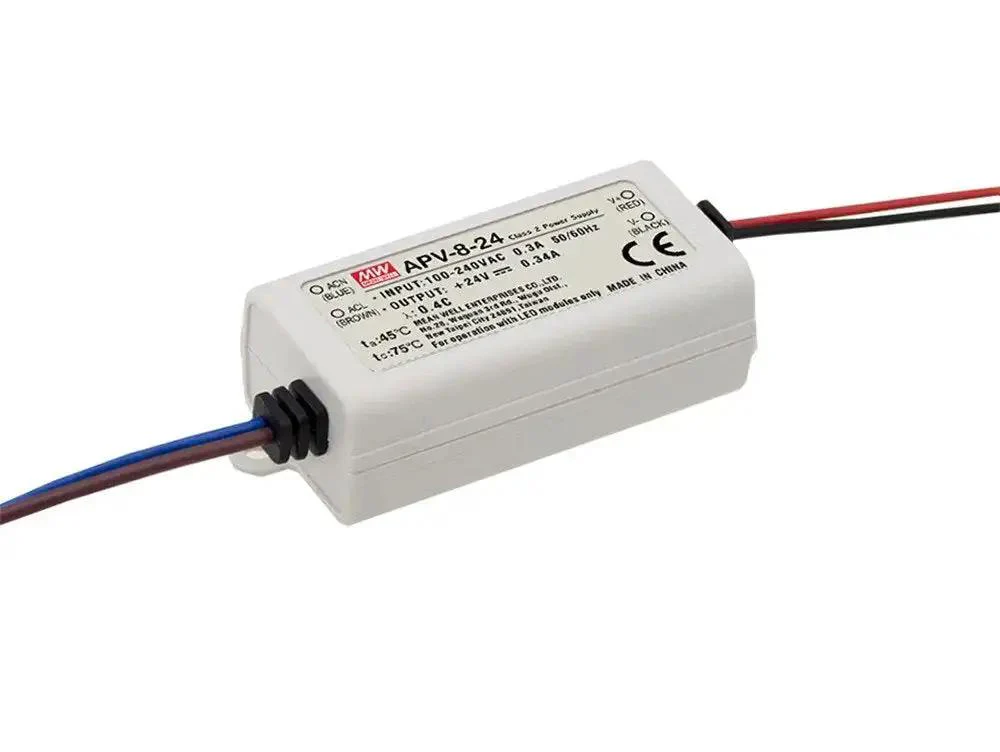 APV 8W 24V CV Mode LED Power Supply For Hardwired Lighting, 90 To 264 VAC Input, 24V DC Output, Low Profile Case, Budget Friendly Reliability, 2 Year Warranty