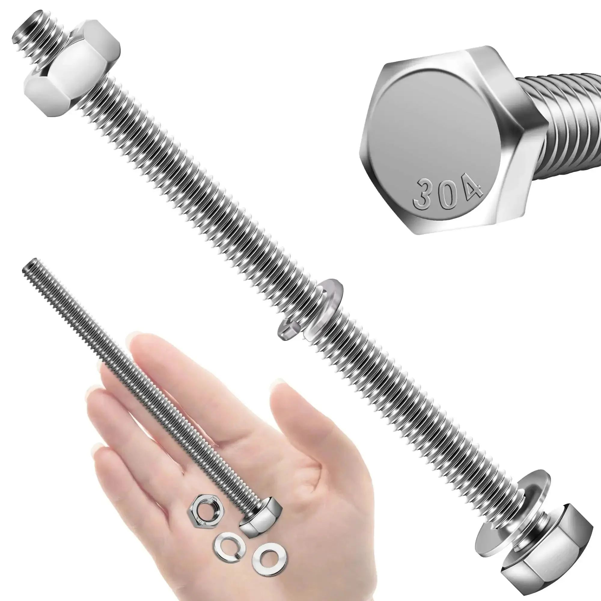 Assorted Quarter Inch By Twenty Hex Head Bolts With Nuts And Washers Set Fully Threaded Four Inch Length 304 Stainless Steel 18 8 Includes Flat And Lock Washers Grab This Solid Pick For Home Projects Furniture Fixes And Light Industrial Jobs