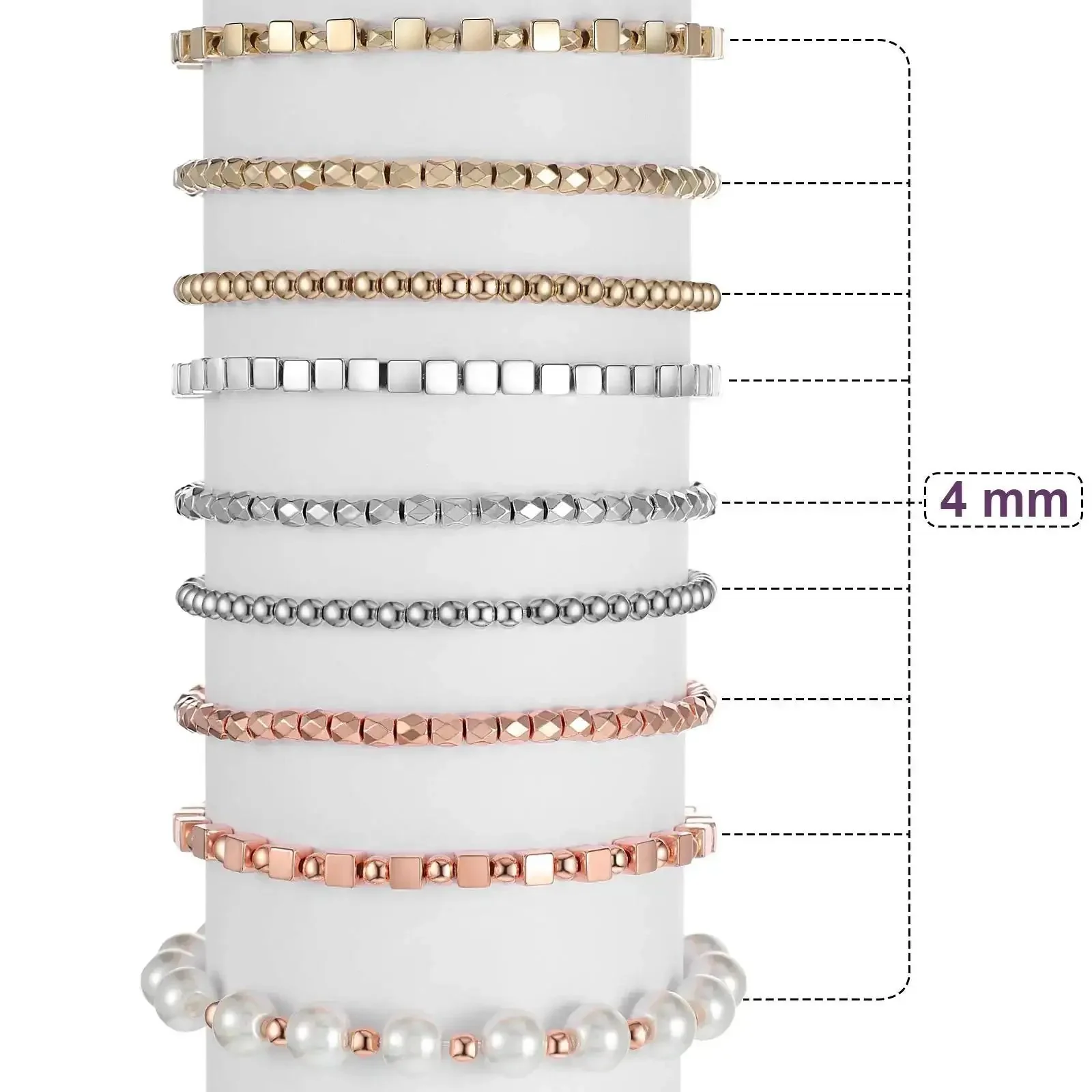 Assorted Spacer Beads Kit With 3000 Pieces Including 1500 4 mm Faceted Rondelle Cube Beads, 900 4 mm Round Beads And 600 4 mm Square Beads In Gold, Silver And Rose Gold For DIY Jewelry Making - Image 7