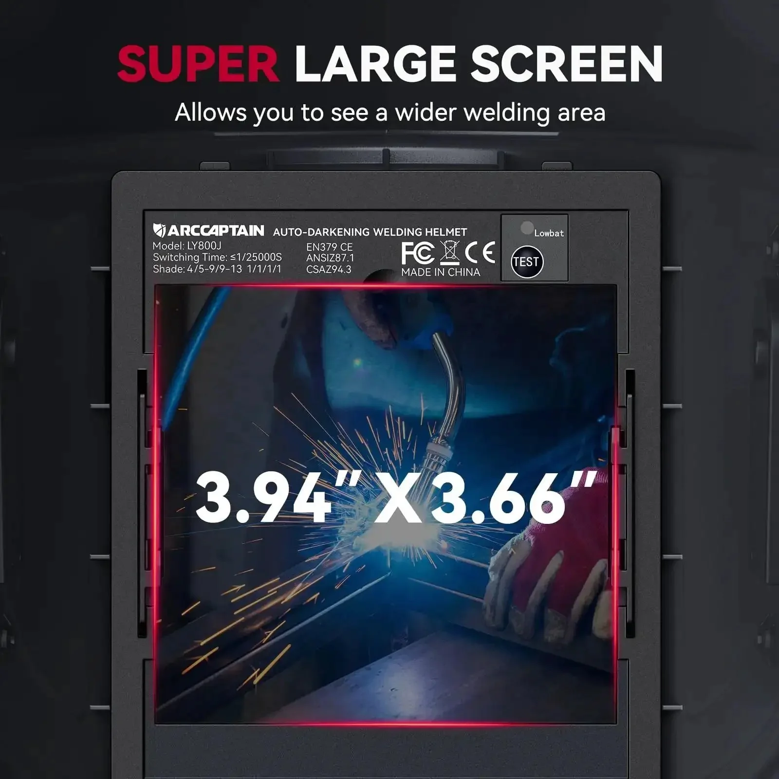 Auto Darkening Welding Helmet With Huge 3.94 By 3.66 Inch Viewing Screen True Color Hood Four Arc Sensors Solar Powered Workhorse Performance With Shade Range 4 To 13 Pro Grade ARC TIG MIG Welding Helmet For Pros - Image 5