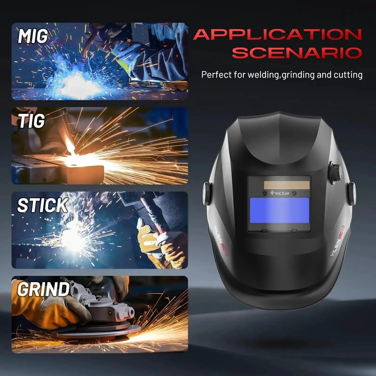 Auto Darkening Welding Helmet With Solar Power 2 Arc Sensors Wide Shade Range 3 To 4 8 To 9 13 For TIG MIG ARC Weld Grinding Black Hood With Clear View Ultra Fast Dark Transition Eye Protection For Welders - Image 4