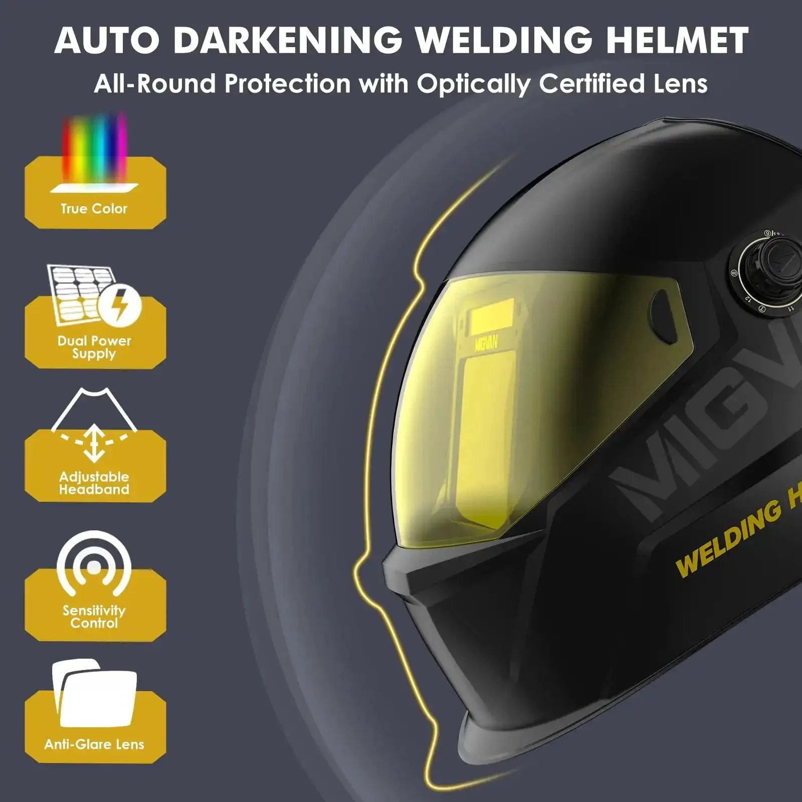 Auto Darkening Welding Helmet With True Color Clarity And Large Viewing Area, Solar Or Rechargeable Battery, Wide Shade Range Four To Thirteen, Four Arc Sensors, Workhorse Welder Mask For TIG MIG ARC Grind - Image 9