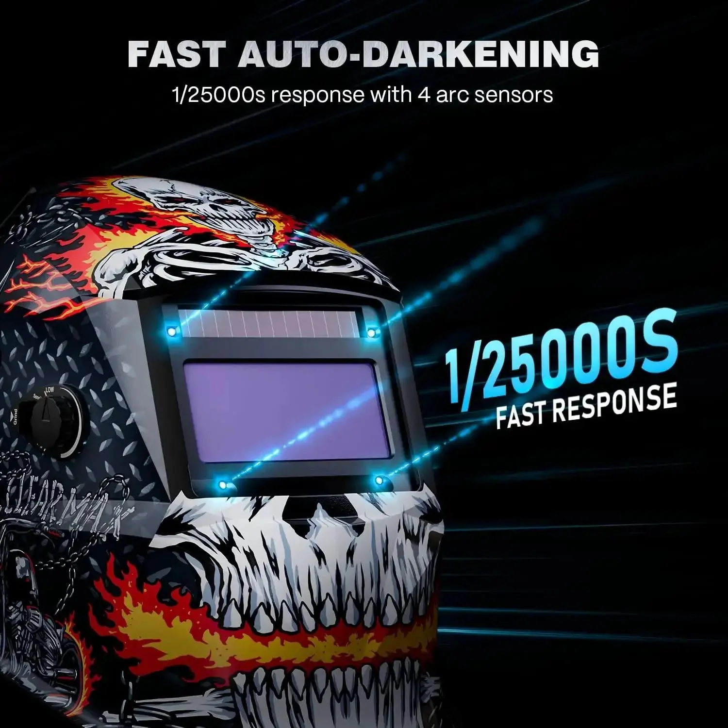 Auto Darkening Welding Helmet With True Color View, Four Arc Sensors, Lightning Fast One Twenty Five Thousandth Of A Second Response, Solar Powered Design, Adjustable Shade Range Four To Thirteen, Built For TIG MIG And ARC Welding HSH S800 - Image 7
