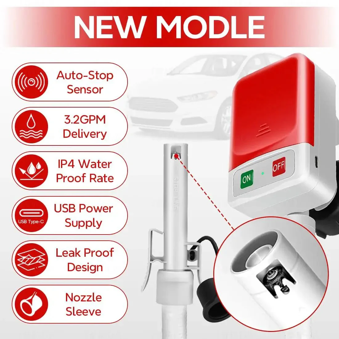 Auto Stop Fuel Transfer Pump Portable Gas Can Pump With USB Type C Or Battery Power, 3.2 GPM Quick Fill, 51 Inch Hose, 4 Can Adapters, Spill Proof No Mess Transfer For Gasoline Diesel And Oil - Image 5