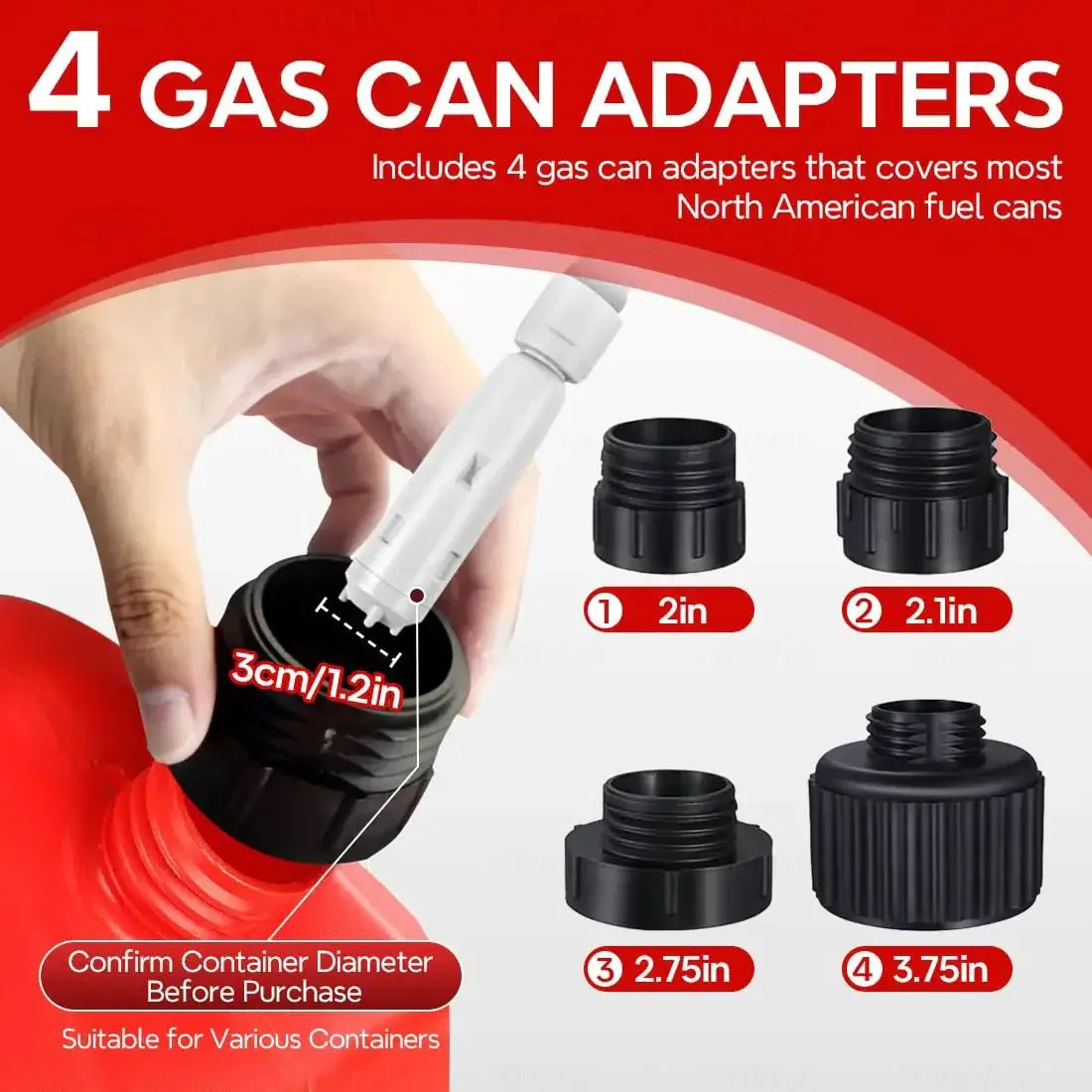 Auto Stop Fuel Transfer Pump Portable Gas Can Pump With USB Type C Or Battery Power, 3.2 GPM Quick Fill, 51 Inch Hose, 4 Can Adapters, Spill Proof No Mess Transfer For Gasoline Diesel And Oil - Image 7