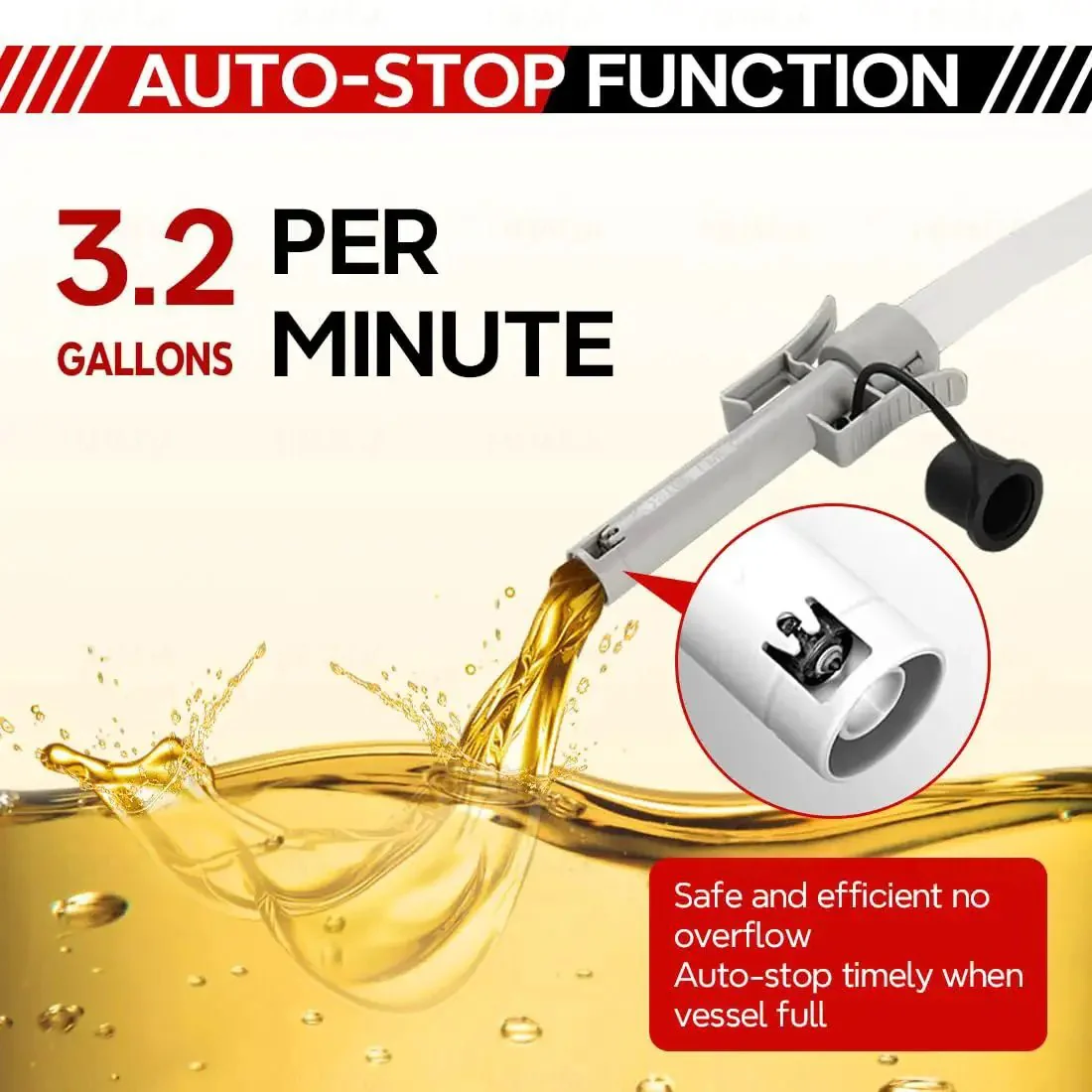 Auto Stop Fuel Transfer Pump Portable Gas Can Pump With USB Type C Or Battery Power, 3.2 GPM Quick Fill, 51 Inch Hose, 4 Can Adapters, Spill Proof No Mess Transfer For Gasoline Diesel And Oil - Image 8