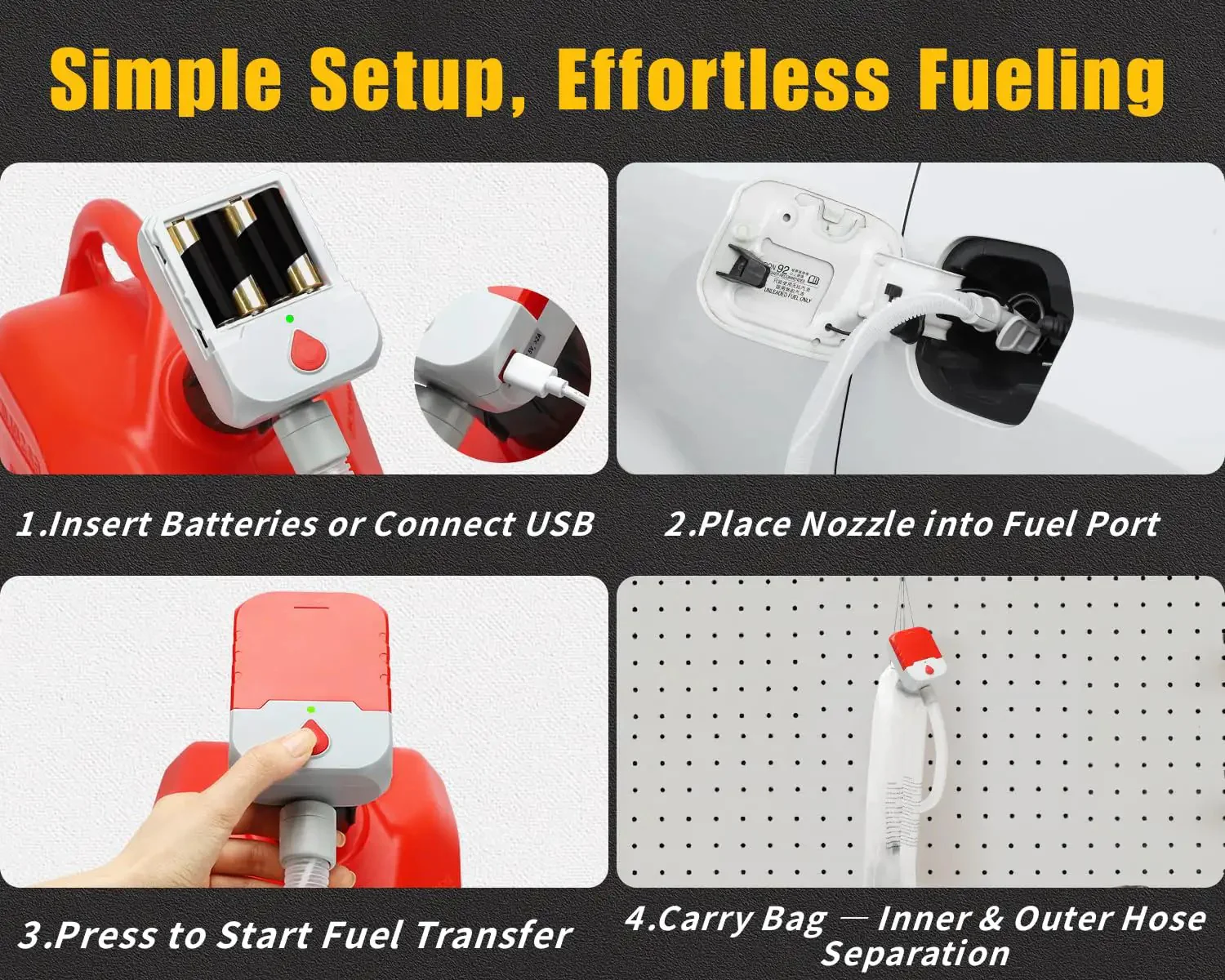 Auto Stop Fuel Transfer Pump With 3.8 GPM Cordless Pump Powered By Battery Or USB Gas Can Portable Electric Refuel Kit On The Go With 51 Inch Hose And 4 Adapters For Gasoline Diesel Oil Spill Free Refueling - Image 2