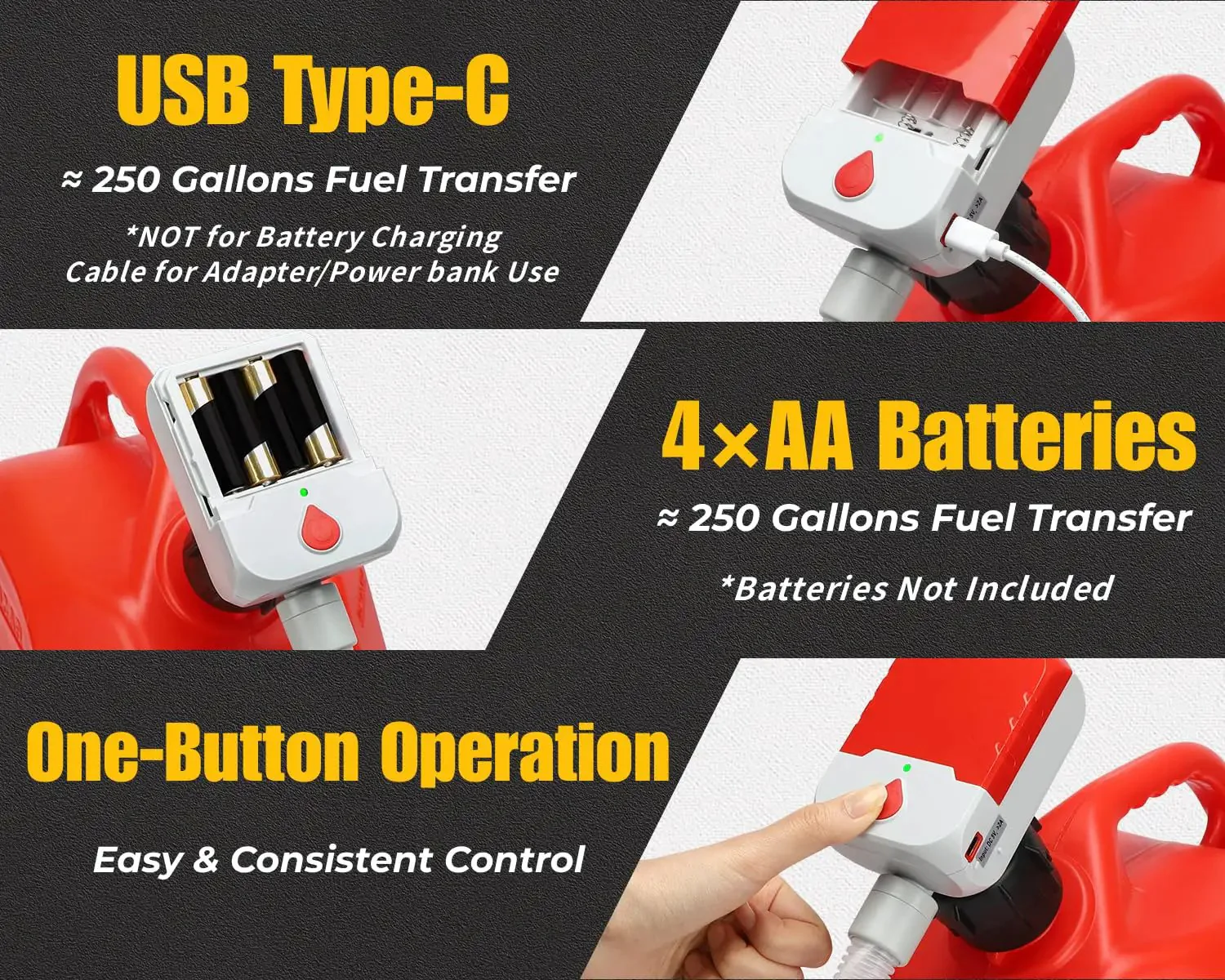 Auto Stop Fuel Transfer Pump With 3.8 GPM Cordless Pump Powered By Battery Or USB Gas Can Portable Electric Refuel Kit On The Go With 51 Inch Hose And 4 Adapters For Gasoline Diesel Oil Spill Free Refueling - Image 5