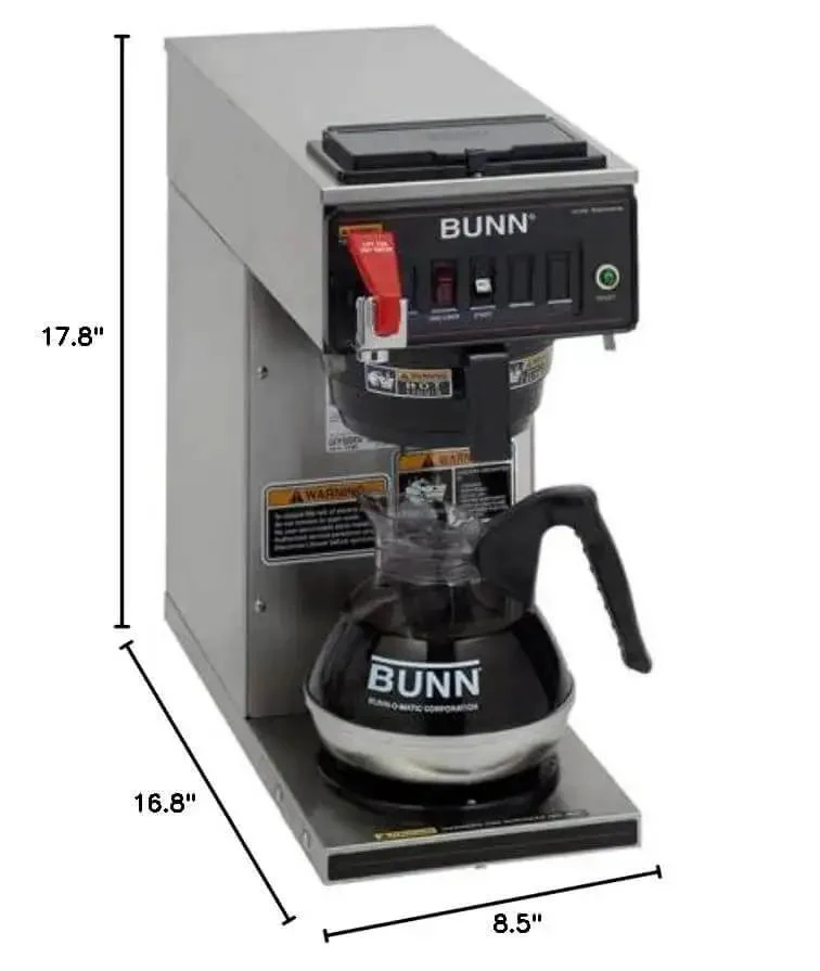 Automatic 12 Cup Coffee Brewer With Lower Warmer And Black Plastic Funnel 120V For Busy Cafes Includes Pourover Backup System SplashGard Shield Stainless Steel Exterior Separate Hot Water Faucet Brews 60.8 To 120 Cups - Image 2