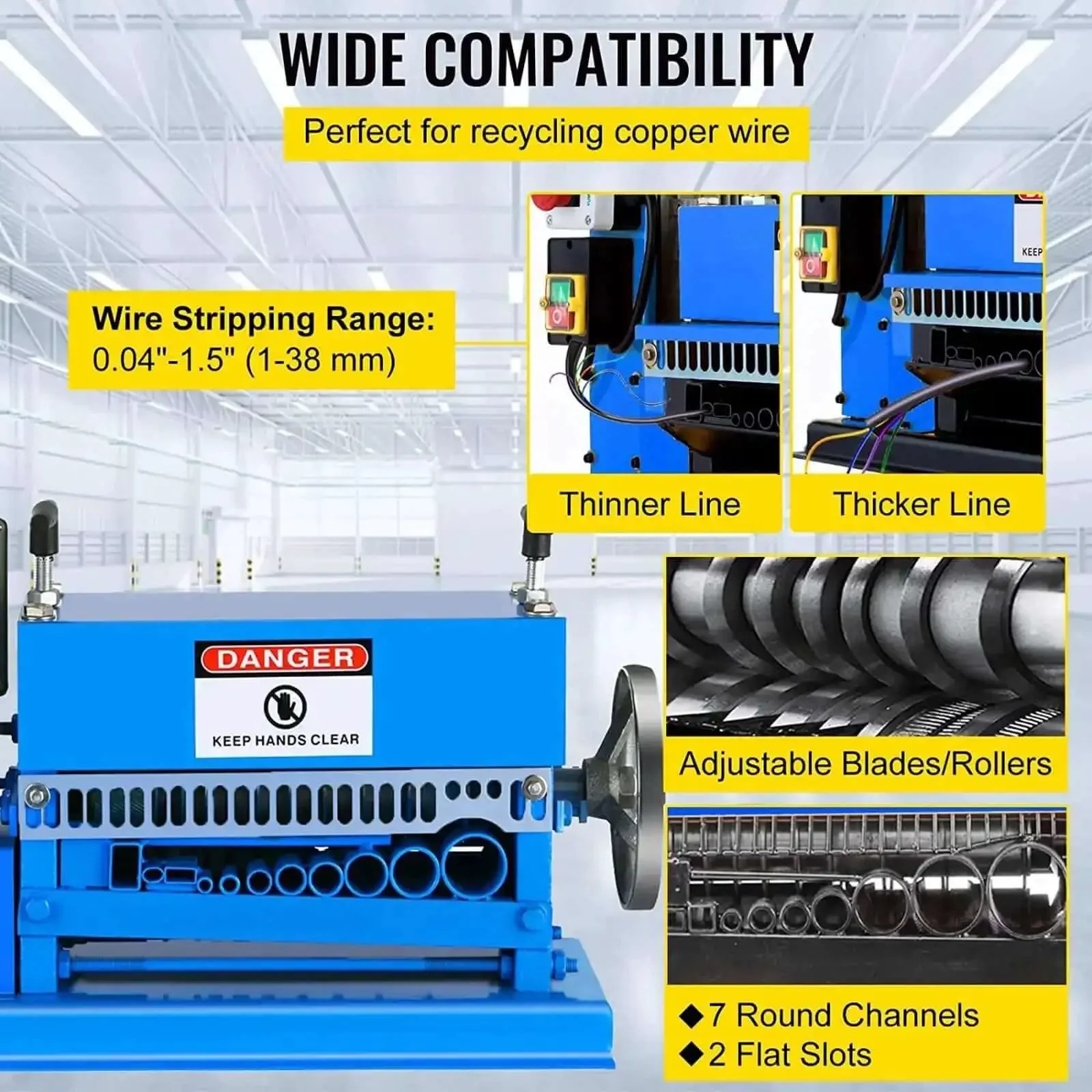 Automatic Electric Wire Stripper With 370W Motor Beast Workhorse For 1.5 To 38Mm Wires 1 Channel 10 Blades Scrap Cable Stripper With Hand Crank Aluminum Alloy Construction Fast Stripping Up To 30 Meters Per Minute - Image 3
