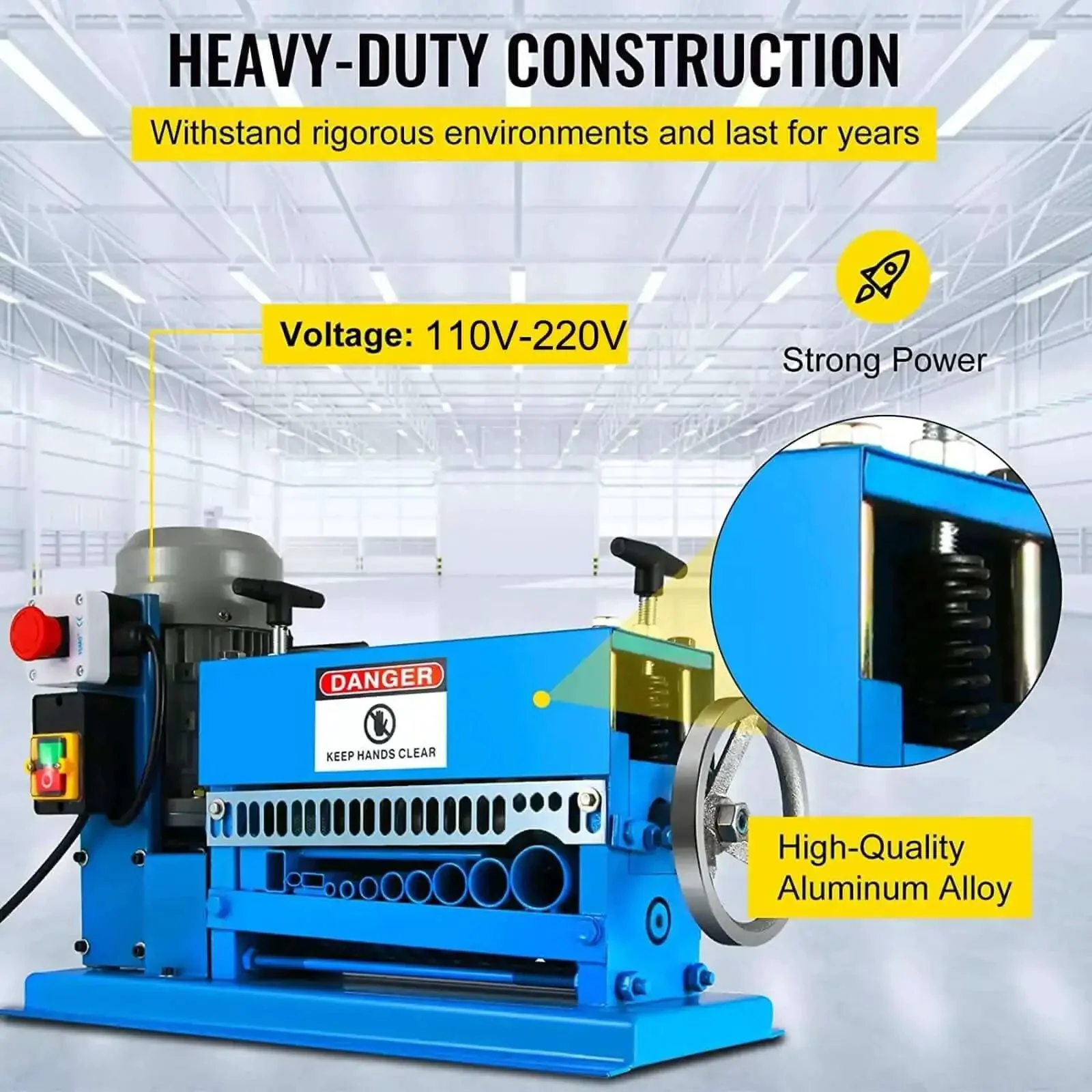 Automatic Electric Wire Stripper With 370W Motor Beast Workhorse For 1.5 To 38Mm Wires 1 Channel 10 Blades Scrap Cable Stripper With Hand Crank Aluminum Alloy Construction Fast Stripping Up To 30 Meters Per Minute - Image 4