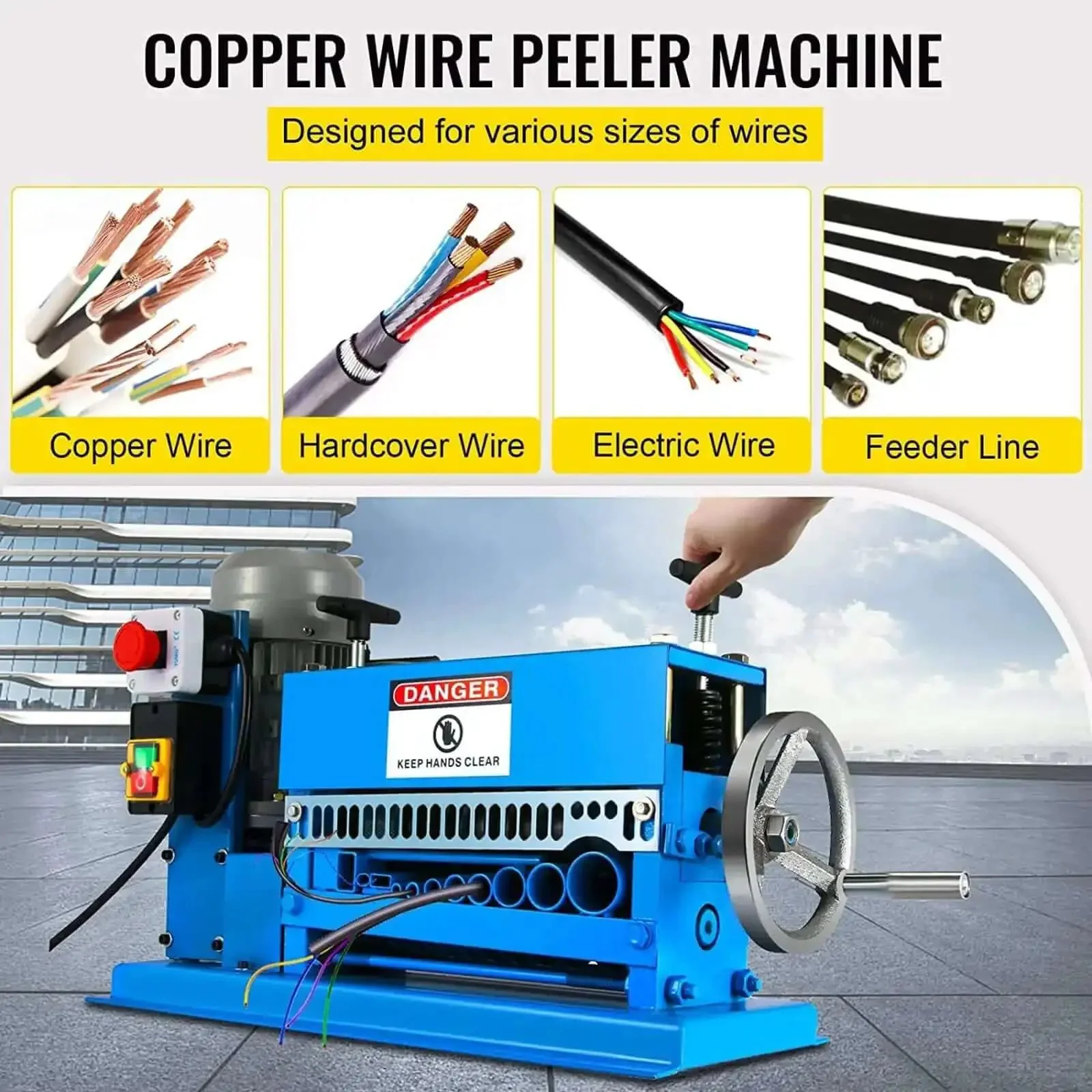 Automatic Electric Wire Stripper With 370W Motor Beast Workhorse For 1.5 To 38Mm Wires 1 Channel 10 Blades Scrap Cable Stripper With Hand Crank Aluminum Alloy Construction Fast Stripping Up To 30 Meters Per Minute - Image 7