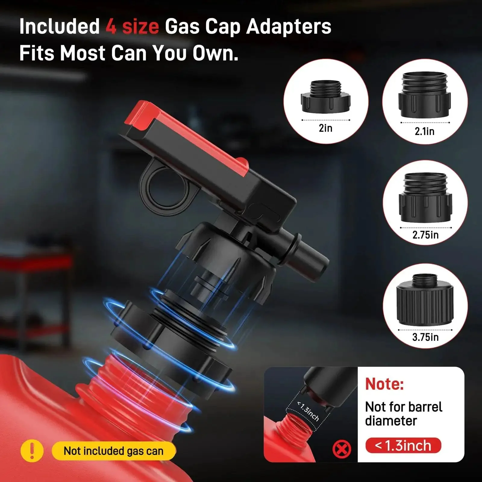 Automatic Portable Fuel Transfer Pump With Auto Stop And 30 Second Alert No Spill Fast 3.8 GPM Electric Gas Can Pump That Runs On Battery Or USB Includes Four Adapters And 51 Inch Hose For Gasoline Diesel And Oil - Image 6