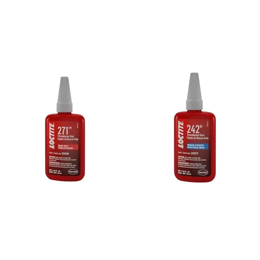 Automotive Threadlockers 271 And 242 Set Pro Grade High Strength And Medium Strength Anaerobic Adhesives For Engine Work Heavy Duty And All Purpose Works On All Metals Red And Blue 36 Milliliter Bottles