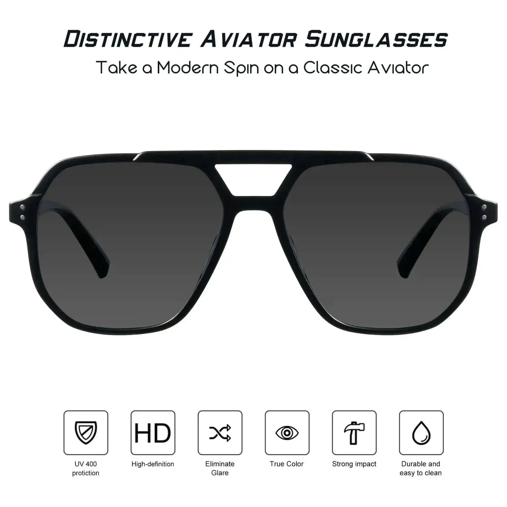 Aviator Sunglasses For Women And Men Polarized Black UV Protection Dope Unisex Shades With Oversized Retro Vintage Style Double Bridge Sturdy Frame Fashionable And Trendy - Image 6
