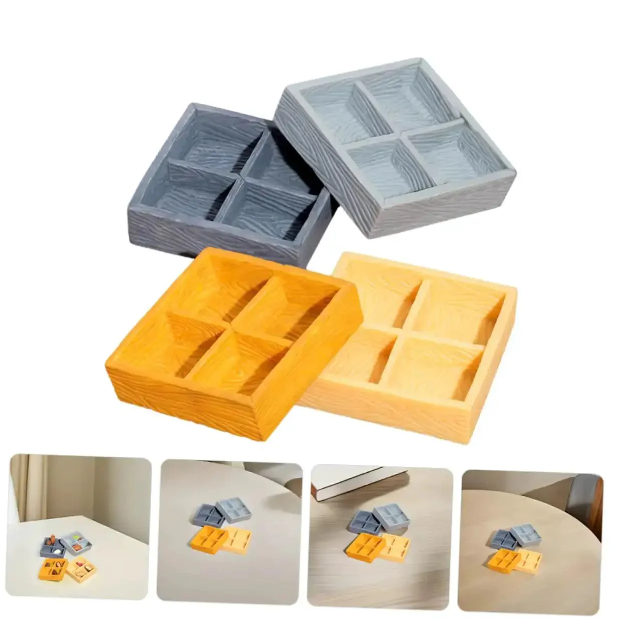 Awesome Four Grid Miniature Dollhouse Storage Box Set For Candy, Nuts, And Tiny Accessories, Realistic Resin Compartments For Micro Landscape Decor, Portable And Versatile Tiny Boxes For Home, Office, And Craft Projects - Image 2
