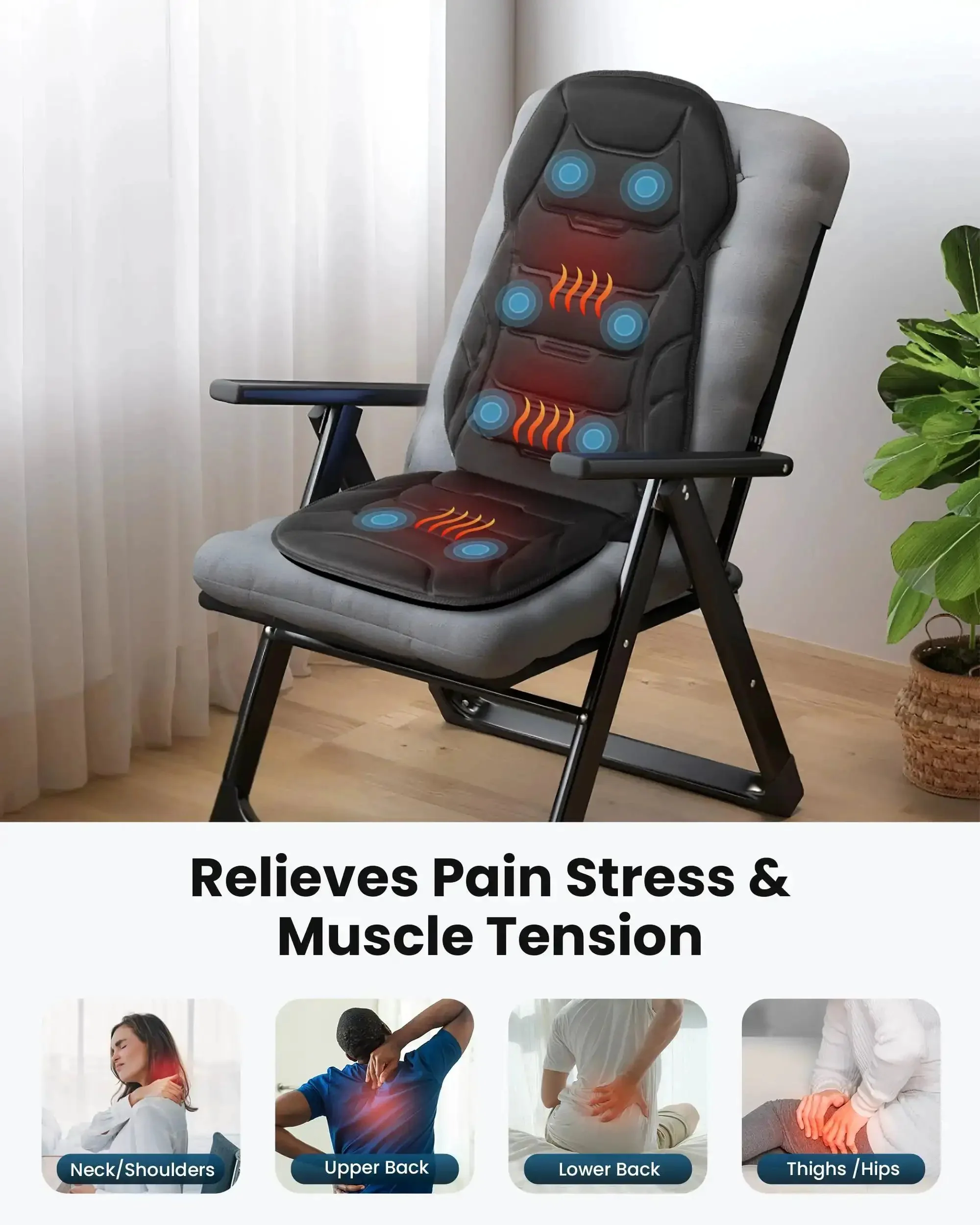 Back Massager With Heat And Vibration, Seat Cushion With 8 Massage Nodes And 5 Modes, Adjustable Chair Massager Pad For Home Office, Heated Pad For Neck Back Waist And Thighs, Ultra Cozy Massager, Great Mother's Day Gift - Image 6