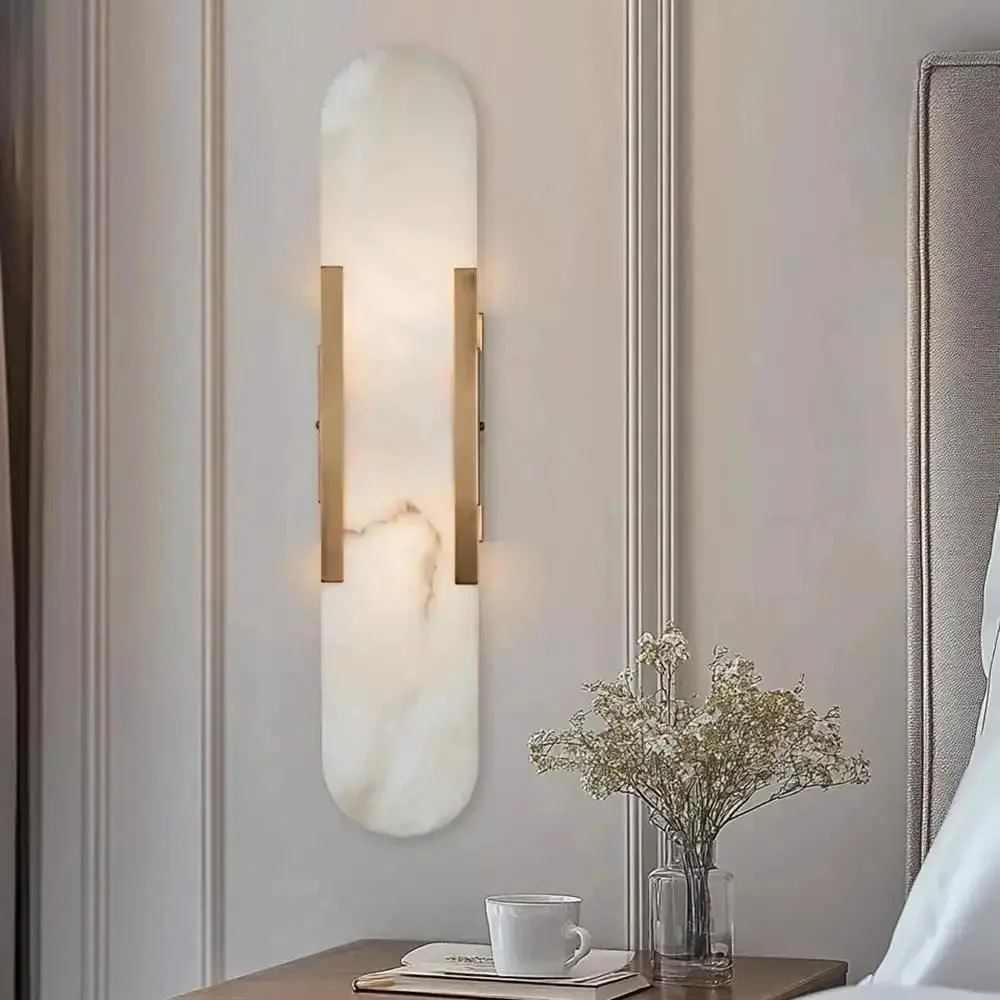 Backplate Sconce With Alabaster Shade Modern Bathroom Wall Light Sleek Design And Thick Backplate Wrapped Center Three Finishes 4.25 In W By 3.5 In D By 20 In H Ideal Vanity Lighting - Image 5