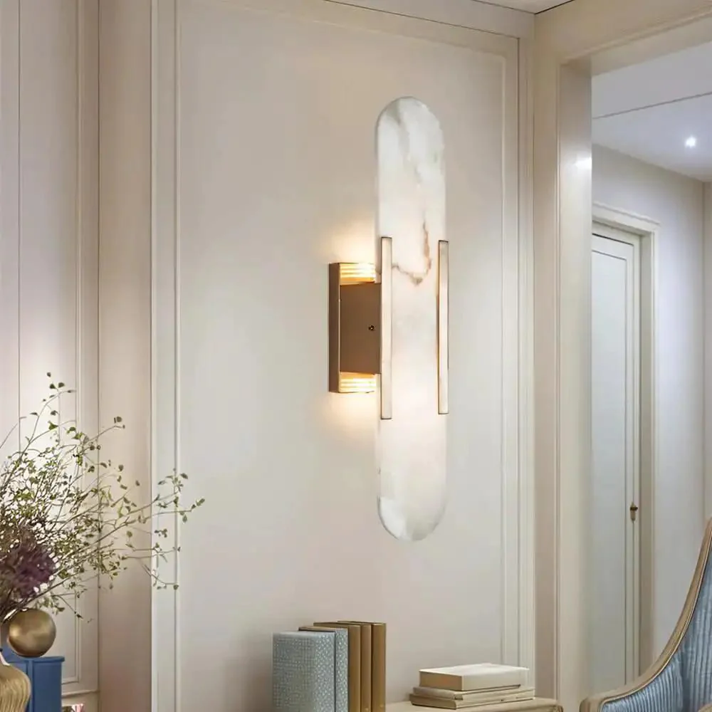 Backplate Sconce With Alabaster Shade Modern Bathroom Wall Light Sleek Design And Thick Backplate Wrapped Center Three Finishes 4.25 In W By 3.5 In D By 20 In H Ideal Vanity Lighting - Image 7