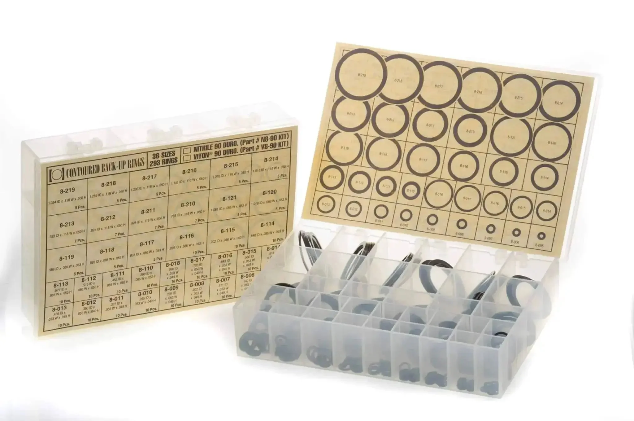 Backup Ring Kit Nitrile Buna 90 Durometer Black 36 Sizes 293 Pieces For AS568 Standard Sizes Heavy Duty Sealing Gasket Set Ideal For Hydraulic Pneumatic Industrial Automotive Service